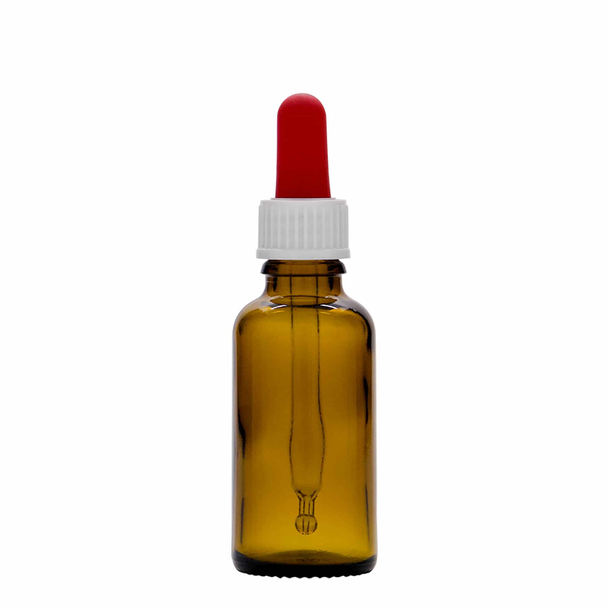 30 ml tilguti pudel, meditsiiniline, klaas, pruun, suu: DIN 18
