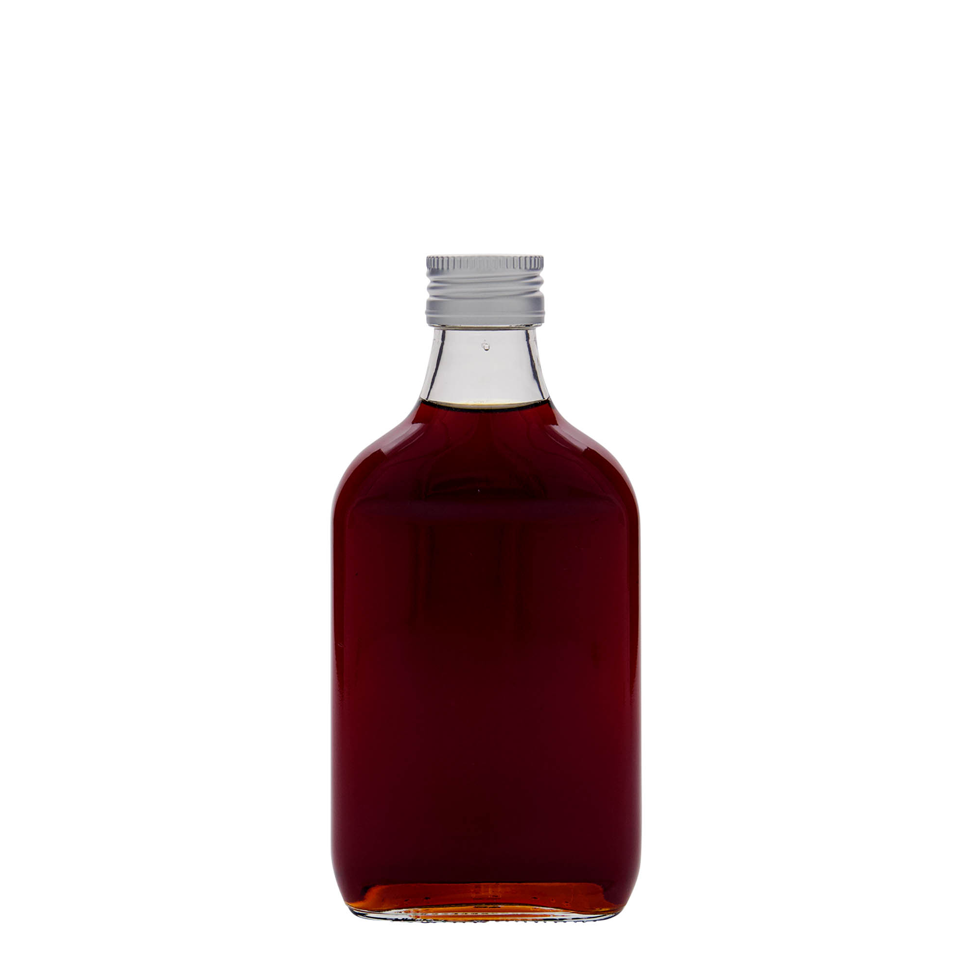 200 ml taskupudel, ristkülikukujuline, klaas, suuava: PP 28 200 ml taskupudel, ristkülikukujuline, klaas, suuava: PP 28