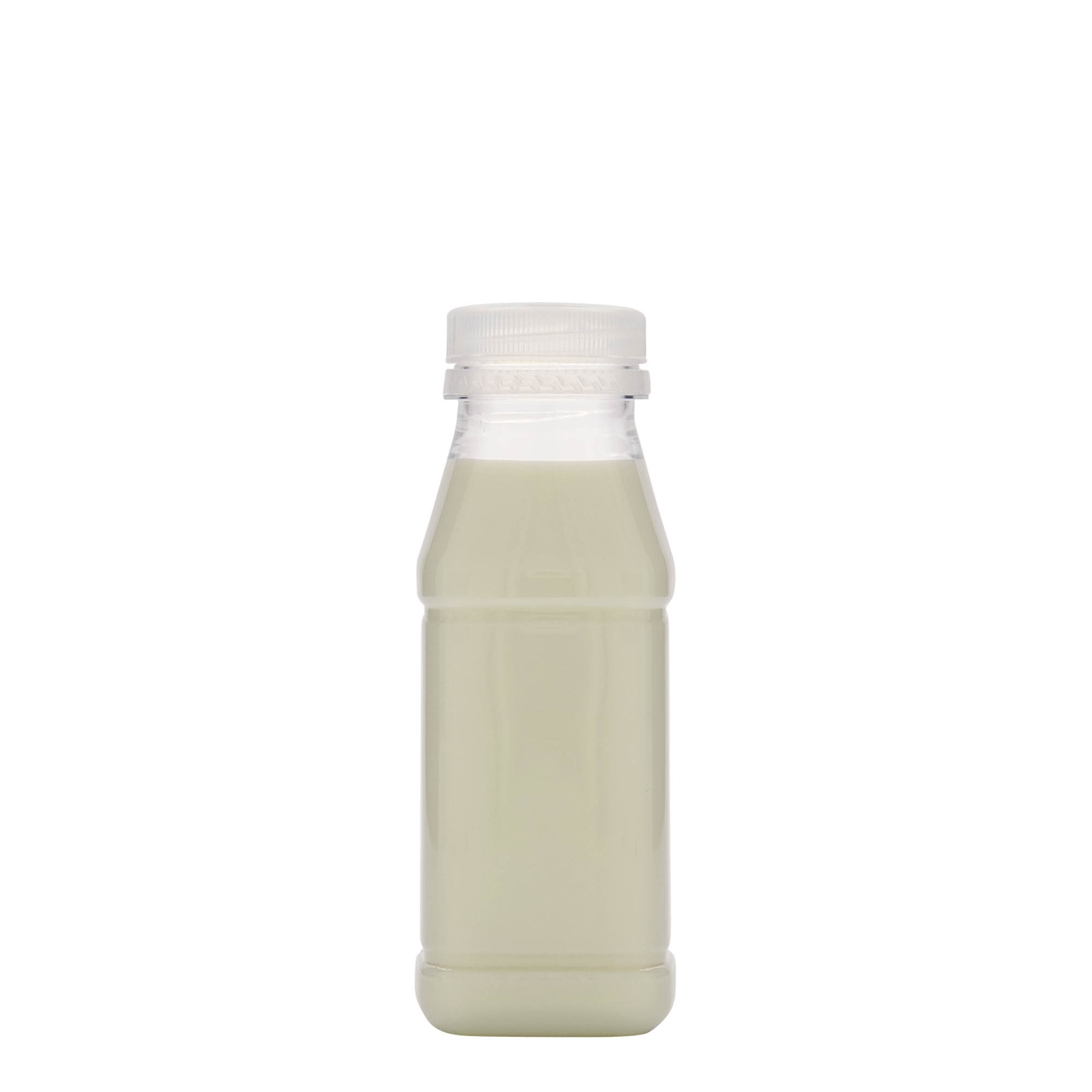 250 ml PET-pudel 'Milk and Juice Carré', ruudukujuline, plastik, kaelus: 38 mm 250 ml PET-pudel 'Milk and Juice Carré', ruudukujuline, plastik, kaelus: 38 mm