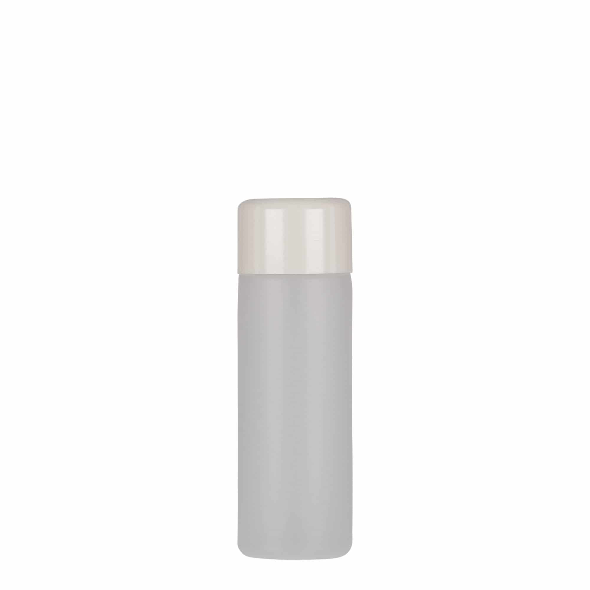 50 ml ümmargune pudel, PE-plast, naturaalne, avaus: keeratava korgiga