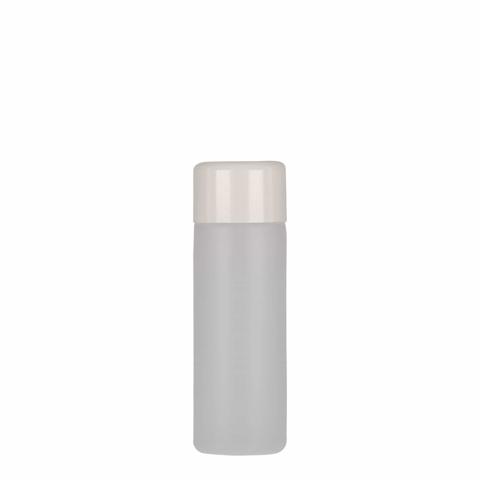 50 ml ümmargune pudel, PE-plast, naturaalne, avaus: keeratava korgiga