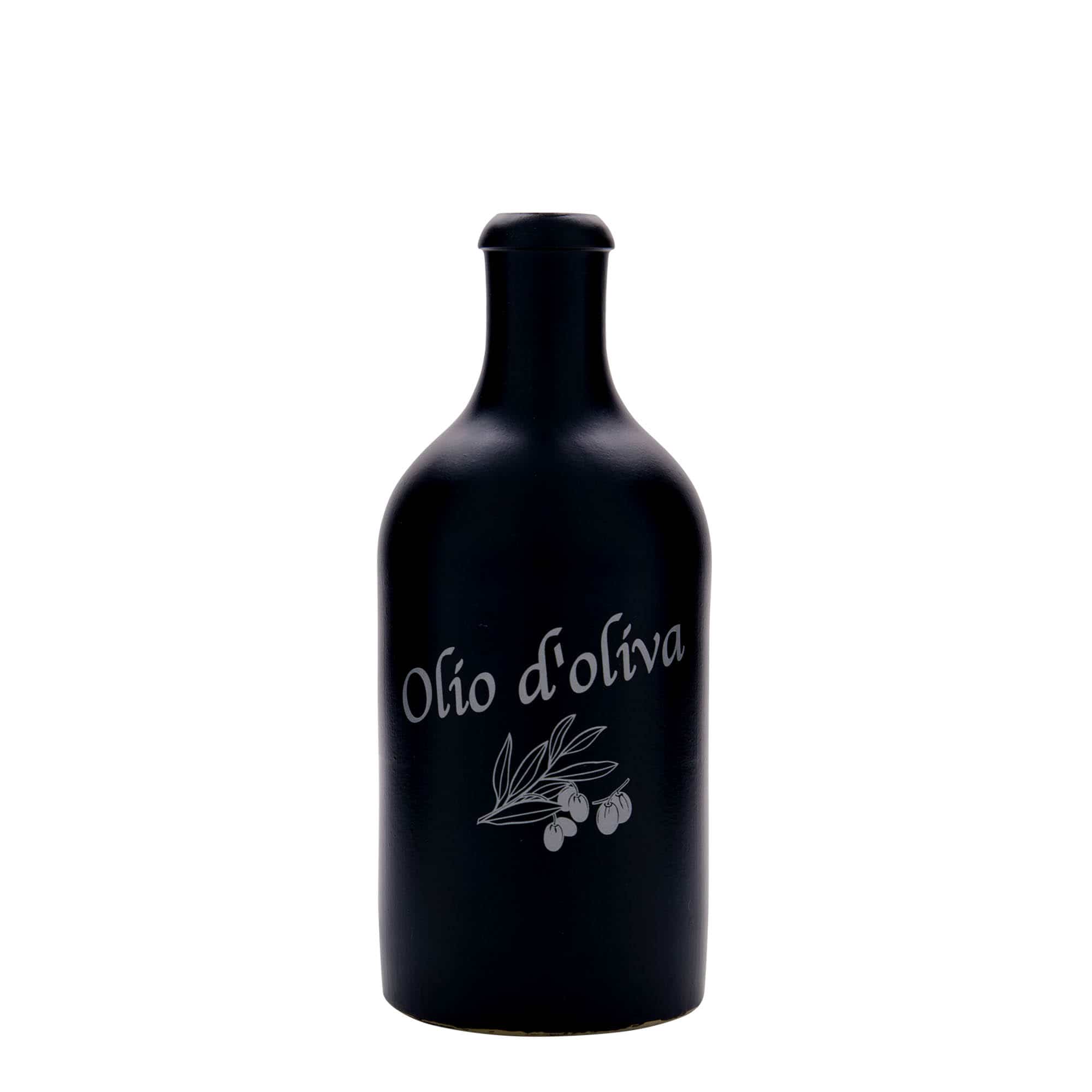 500 ml keraamiline pudel, motiiv: Olio d'Oliva, kivikeraamika, must, sulgur: kork 500 ml keraamiline pudel, motiiv: Olio d'Oliva, kivikeraamika, must, sulgur: kork