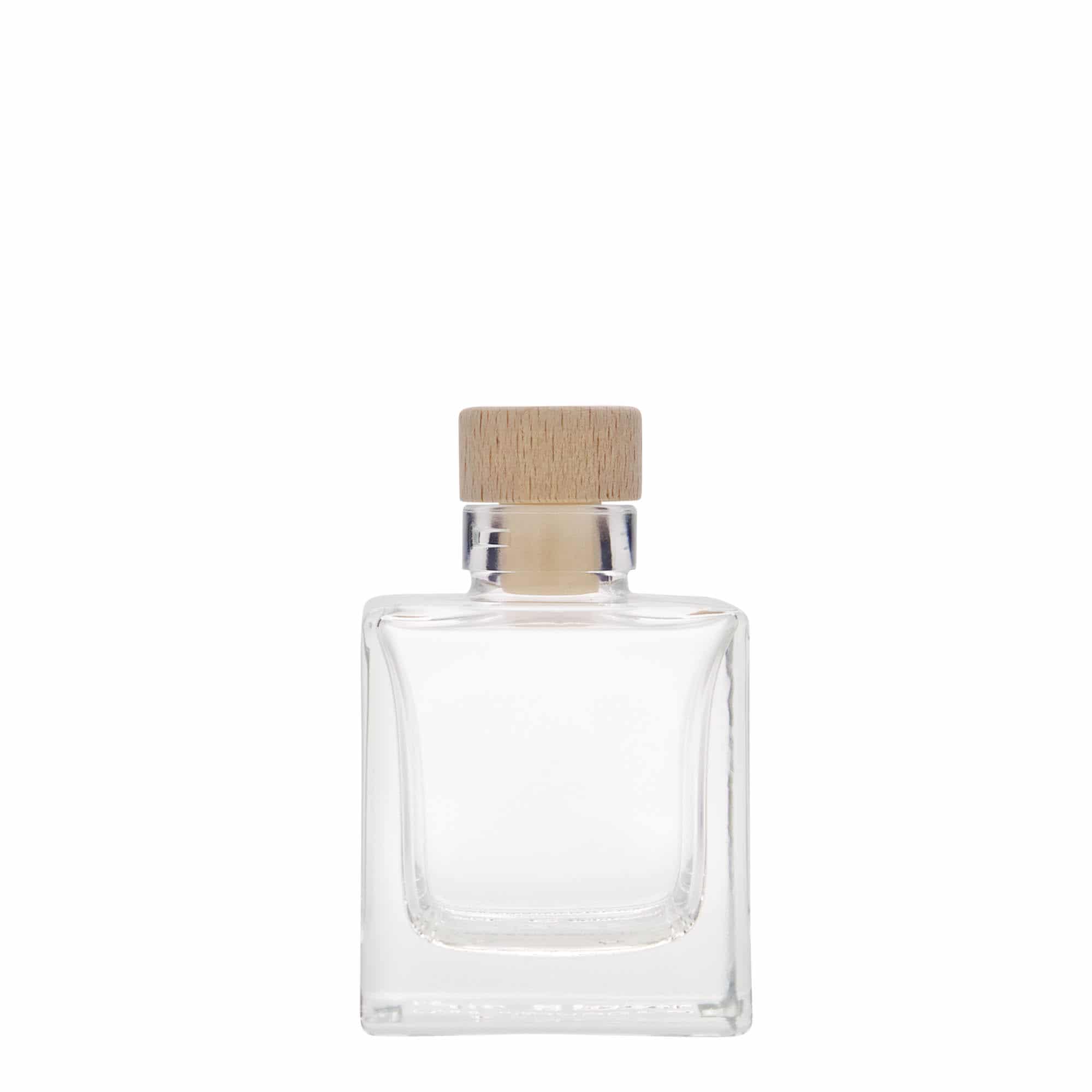 100 ml klaaspudel 'Cube', ruudukujuline, sulgur: kork