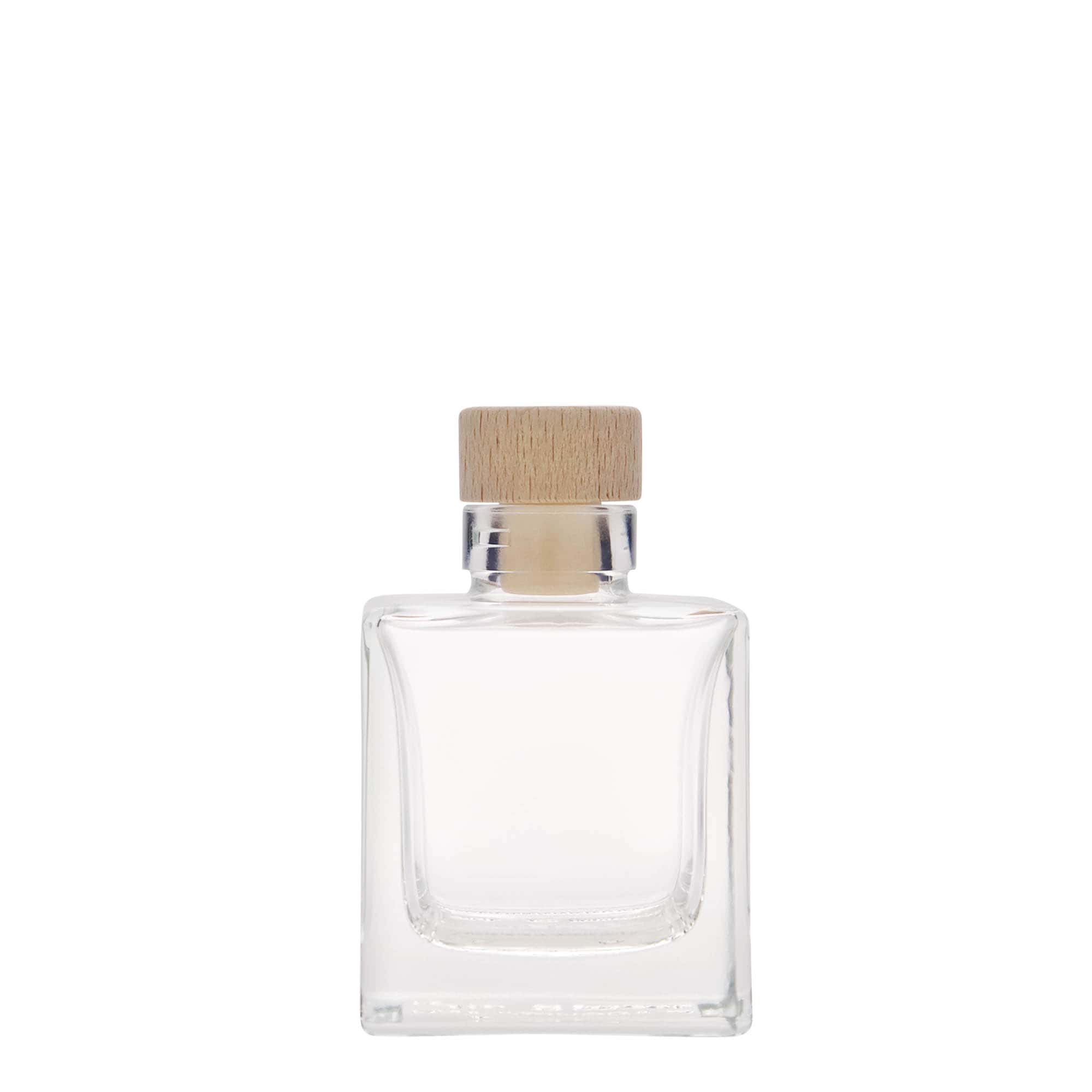 100 ml klaaspudel 'Cube', ruudukujuline, suuava: kork