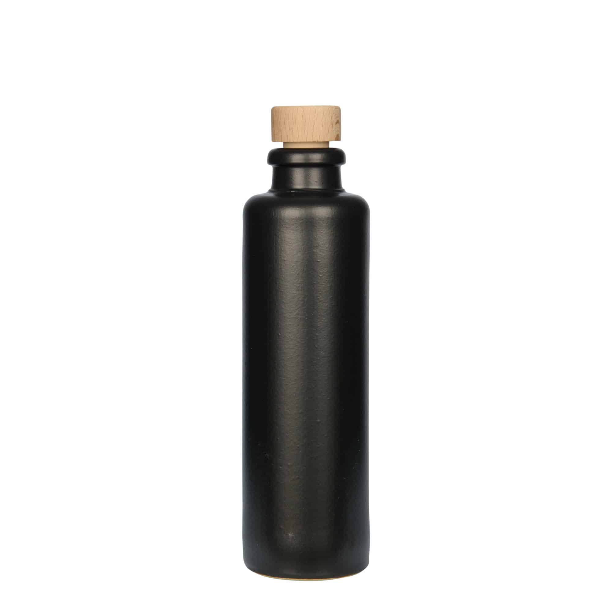 200 ml keraamiline pudel, kivikeraamika, must, sulgur: kork