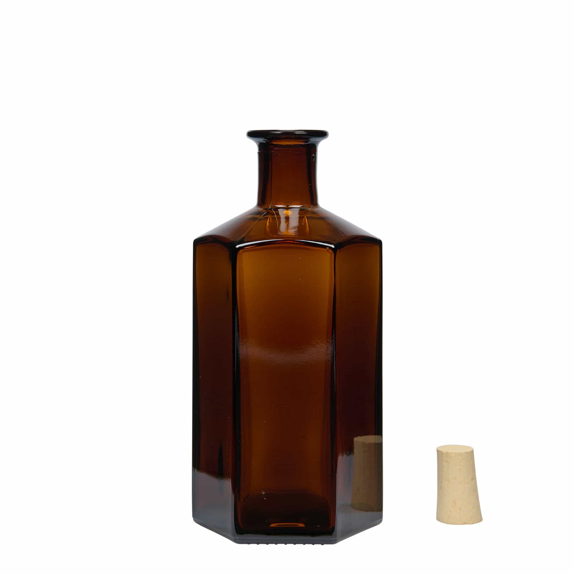 500 ml klaaspudel Apothecary 'Jimmy'. kuusnurkne. pruun. Suu: kork