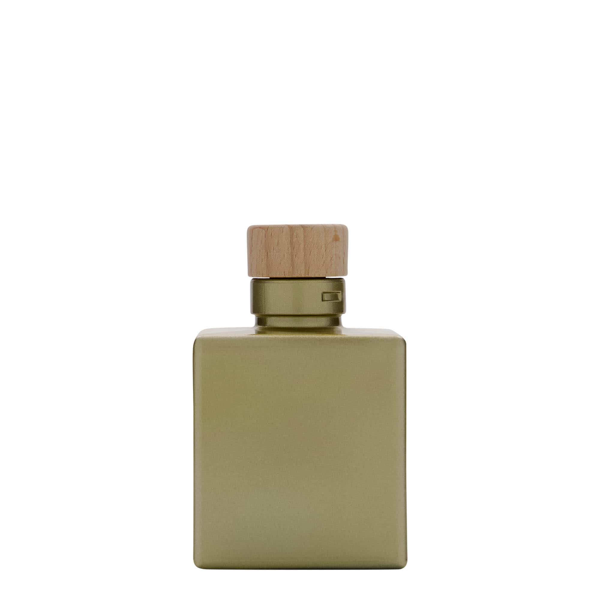 100 ml klaaspudel 'Cube', ruudukujuline, kuldne, sulgur: kork