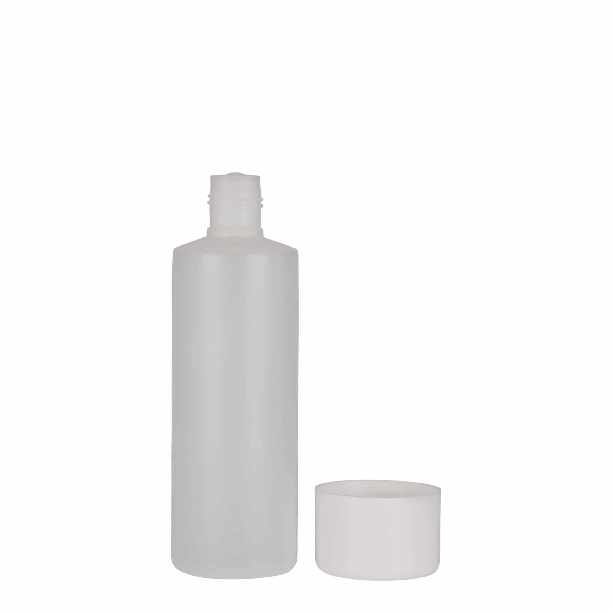 200 ml silinderpudel, PE-plast, loomulik värv, sulgur: keeratav kork