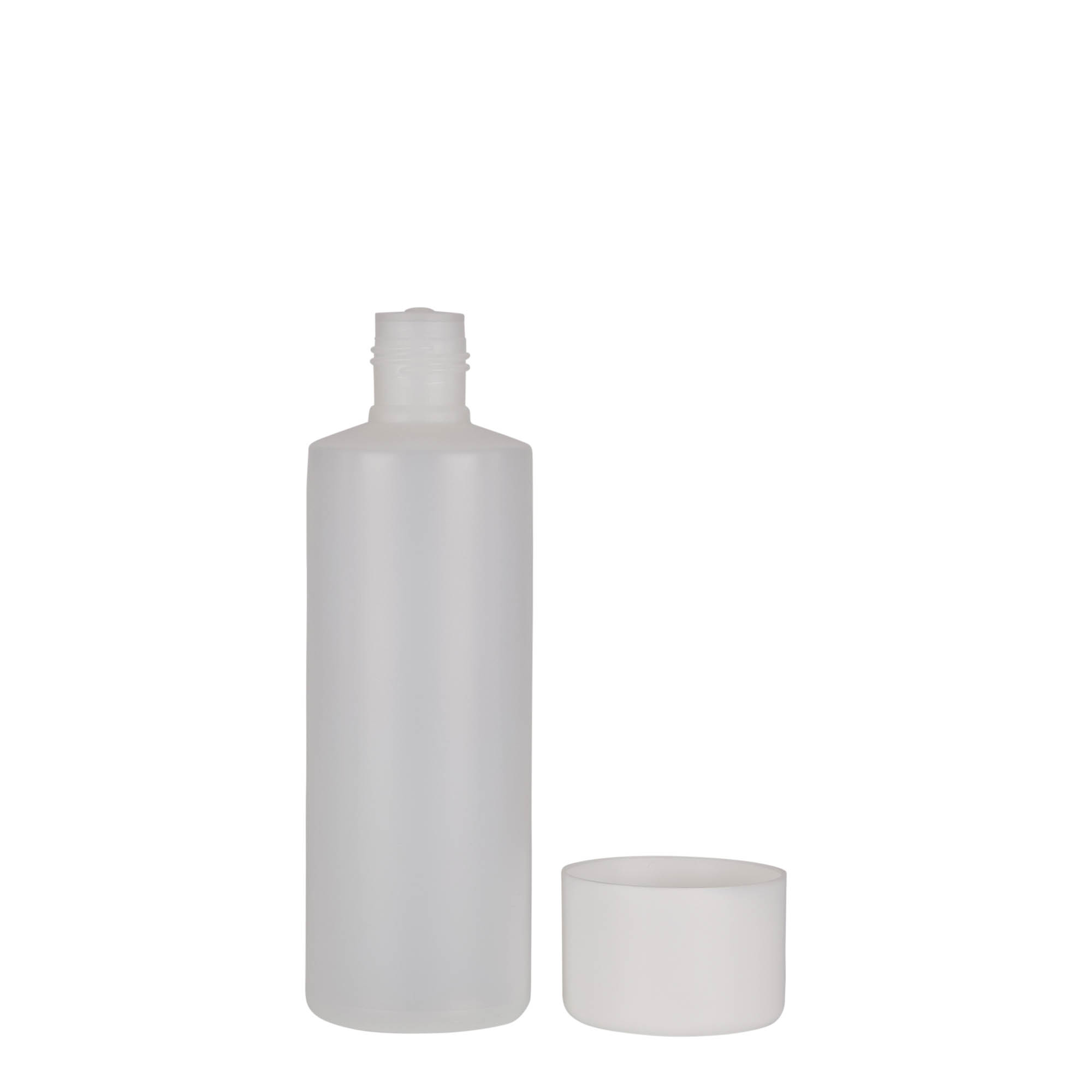 200 ml ümmargune pudel, PE-plastik, naturaalne, suu: kruvikork