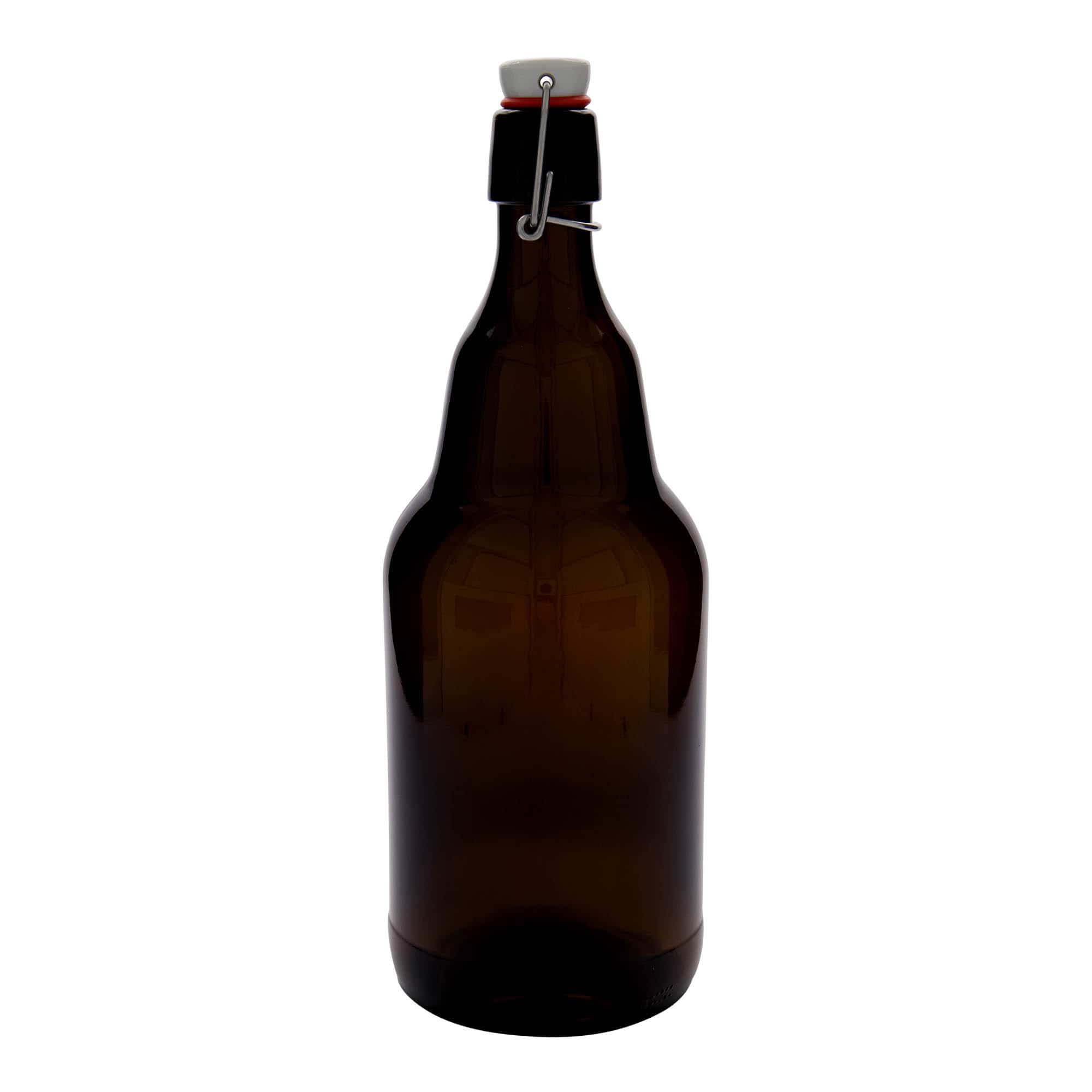 2000 ml õllepudel, klaas, pruun, sulgur: traatkork