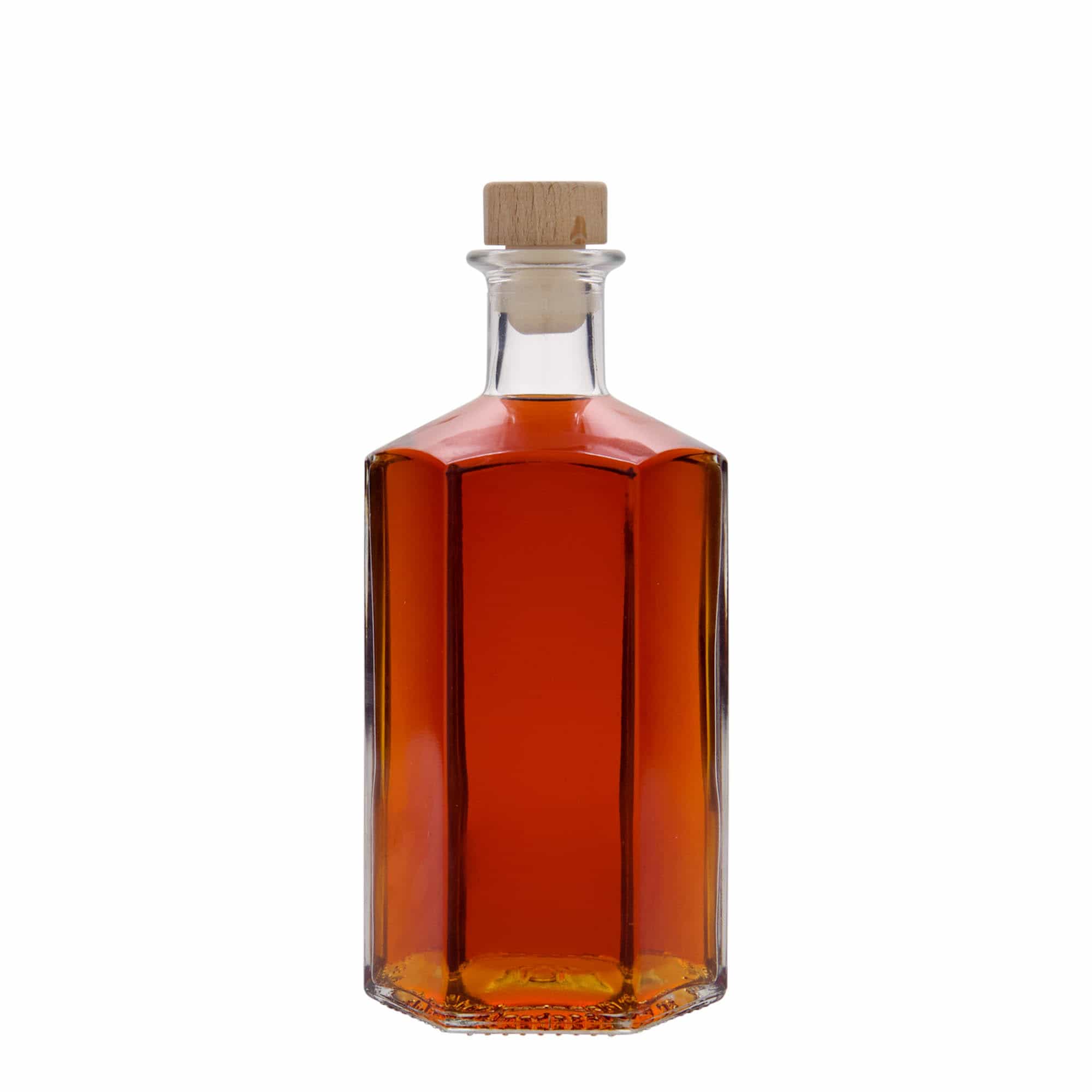 500 ml klaaspudel apteekrile 'Jimmy', kuusnurkne, suuots: kork