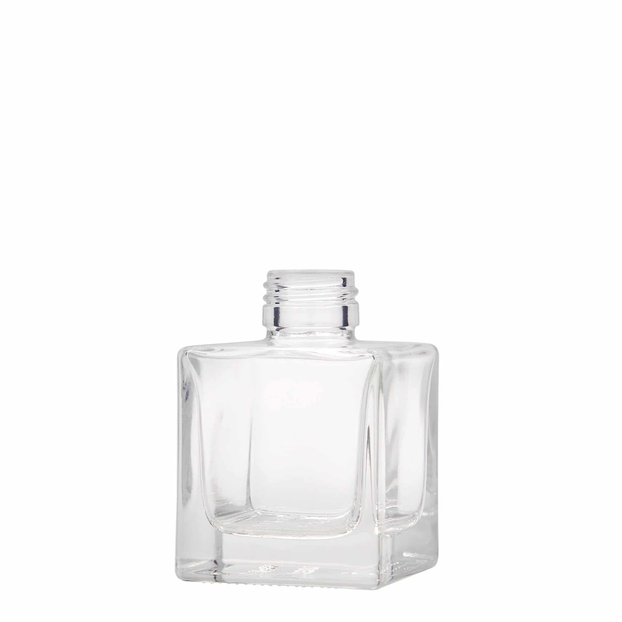 100 ml klaaspudel 'Cube', ruudukujuline, sulgur: PP 28