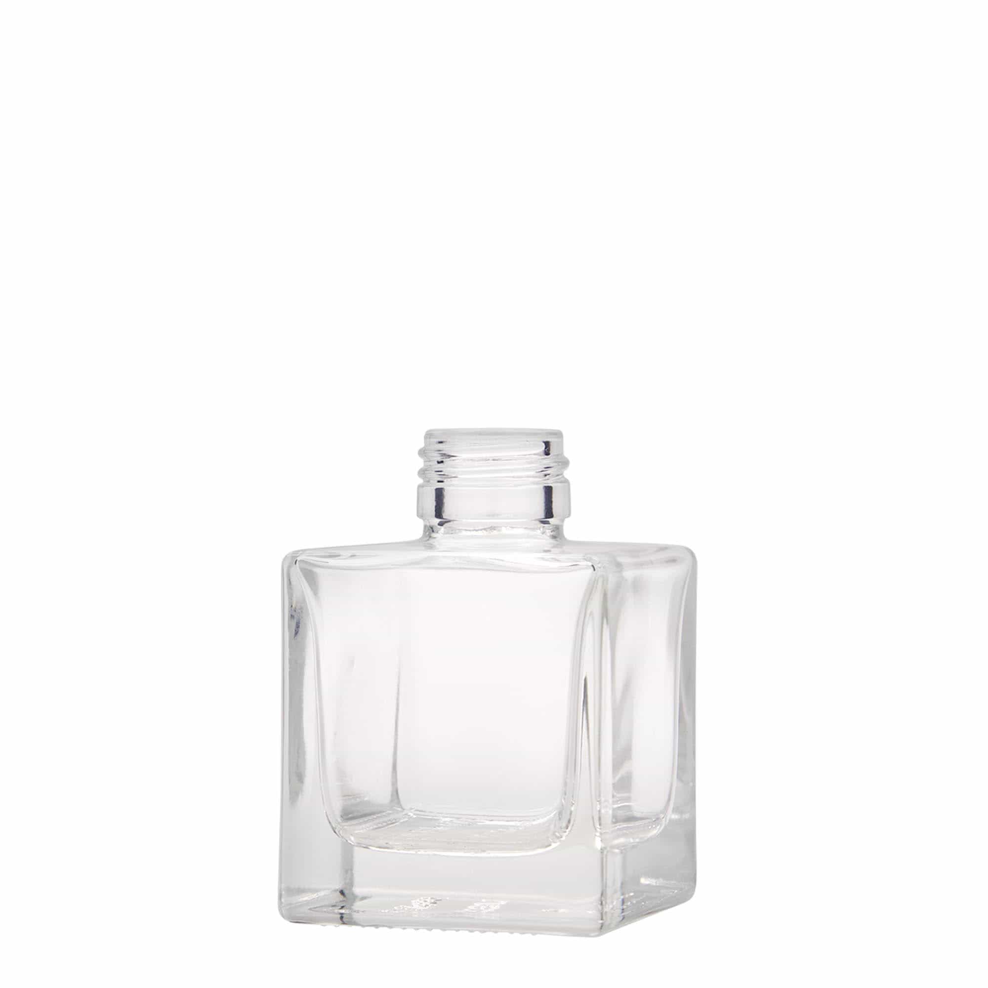 100 ml klaaspudel 'Cube', ruudukujuline, avaus: PP 28