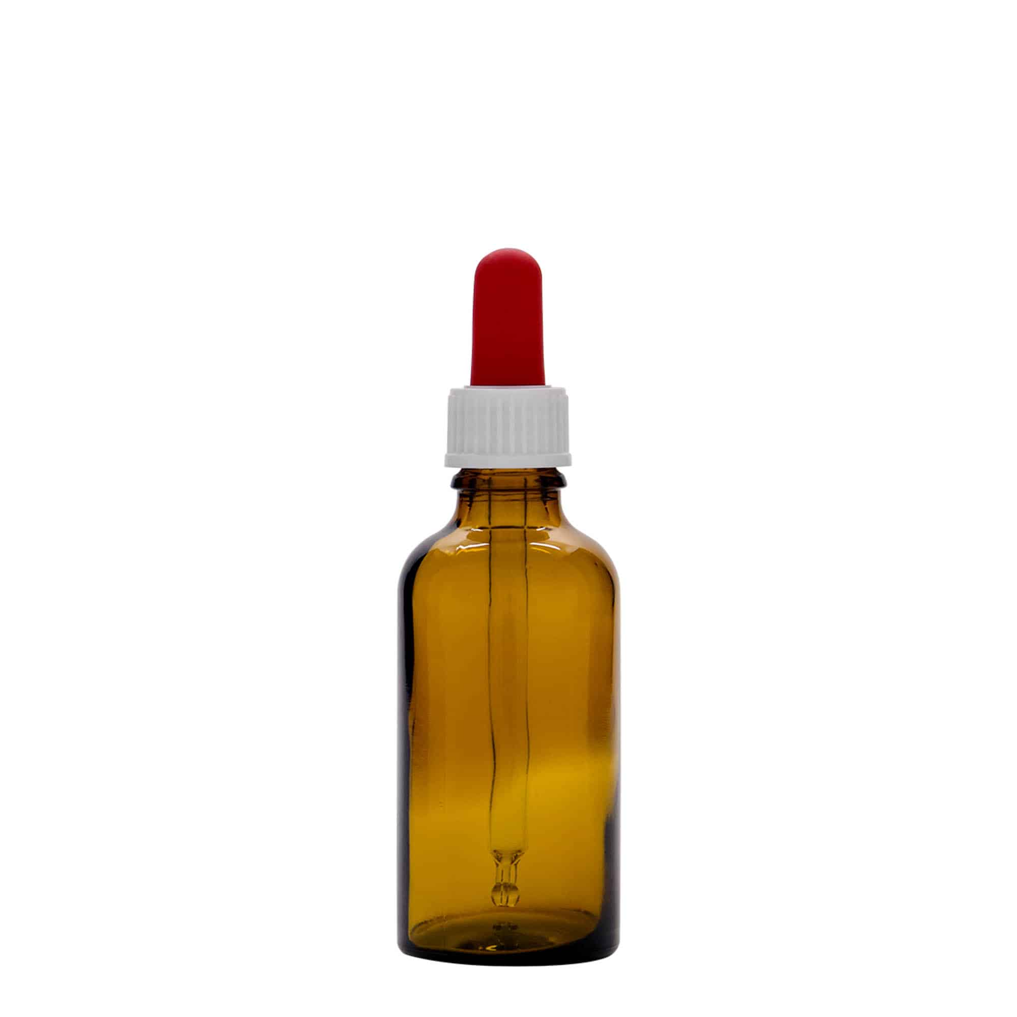 50 ml tilguti pudel ravim, klaas, pruun-punane, suu: DIN 18