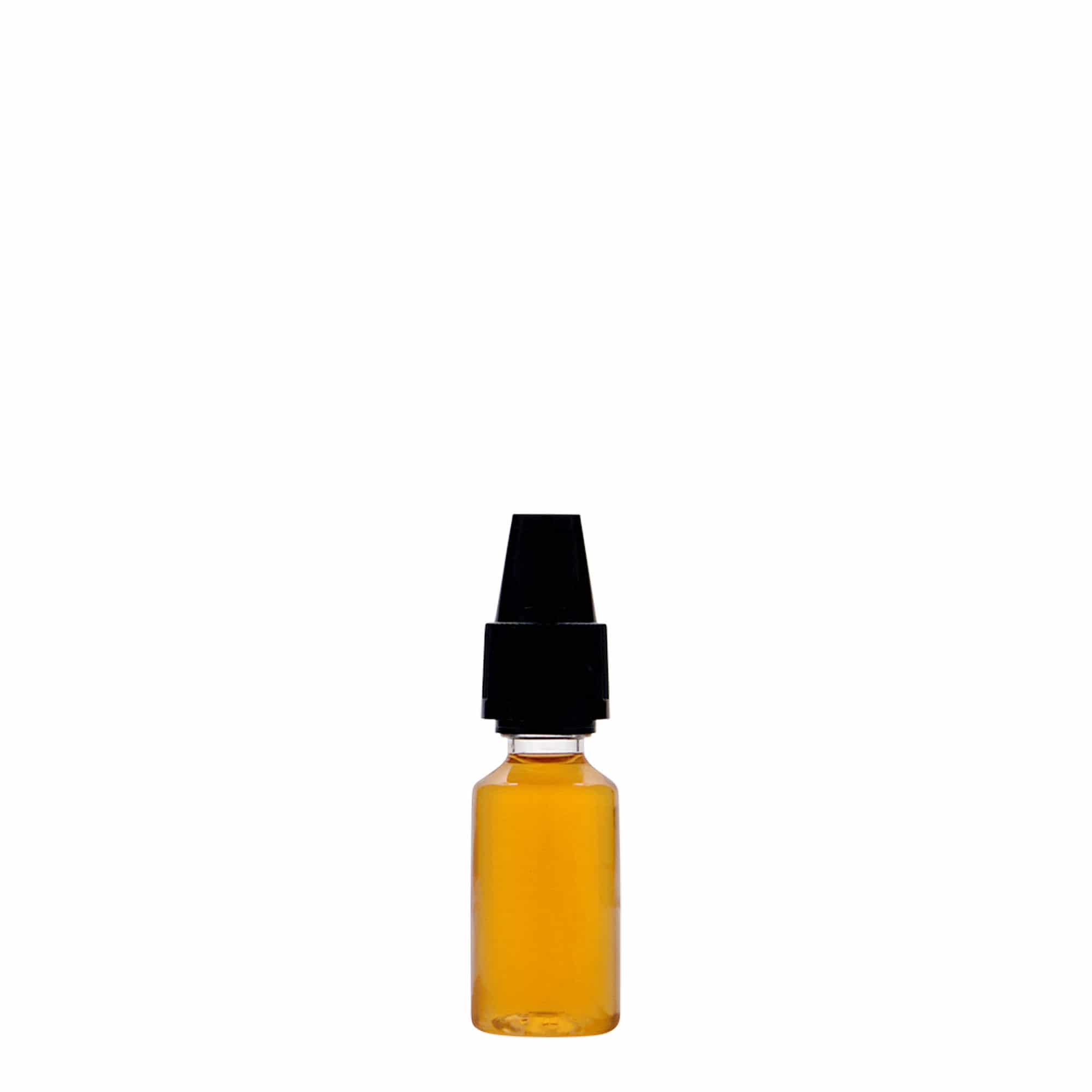 10 ml PET-pudel 'E-Liquid' kvaliteedikaitsme ja lapselukuga, plast, sulgur: keeratav kork