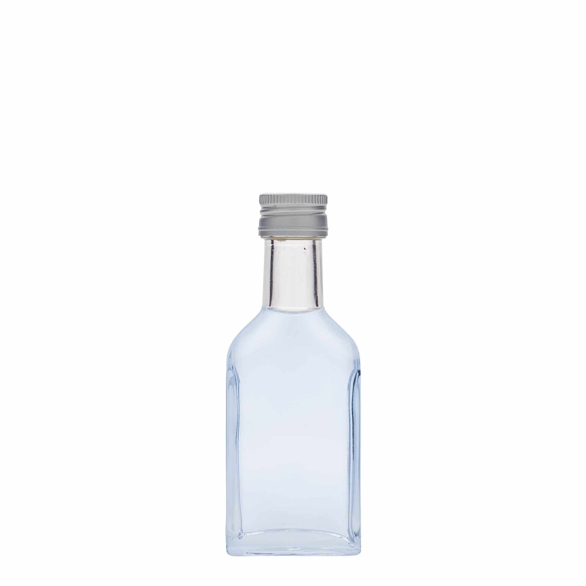 40 ml pika kaelaga taskupudel, ristkülikukujuline, klaas, sulgur: PP 22