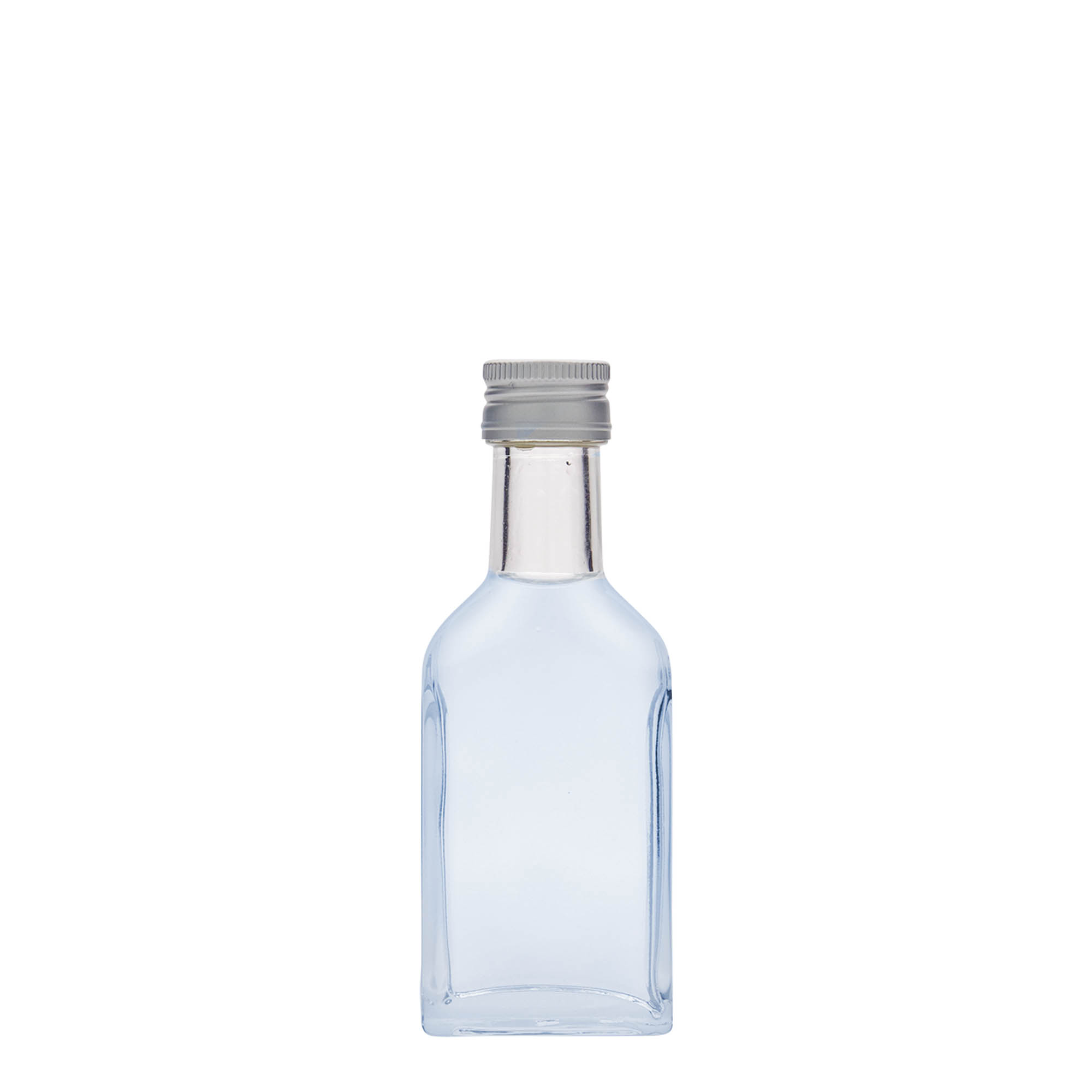 40 ml taskupudel pikk kael, ristkülikukujuline, klaas, suuava: PP 22