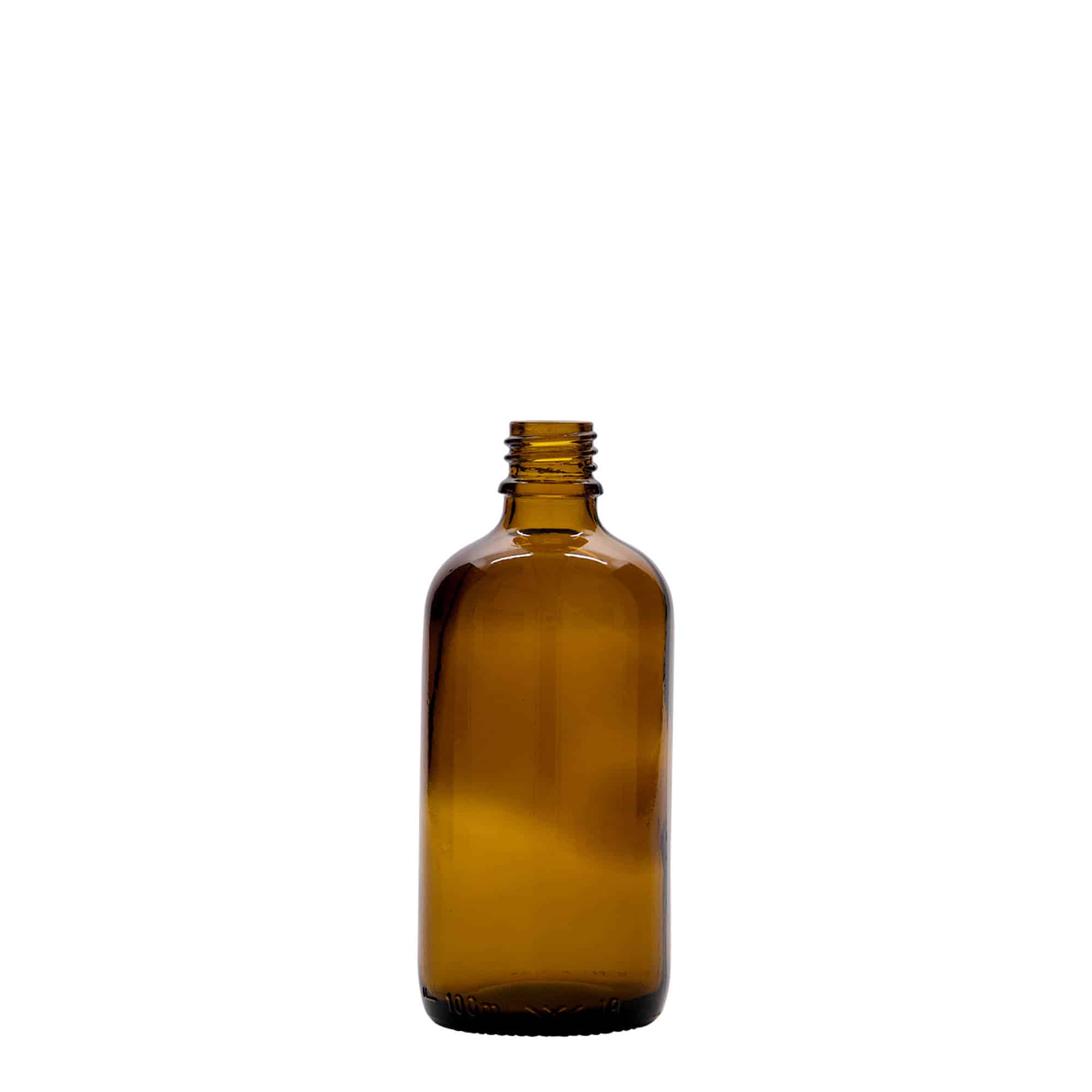 100 ml meditsiinipudel, klaas, pruun, suu: DIN 18