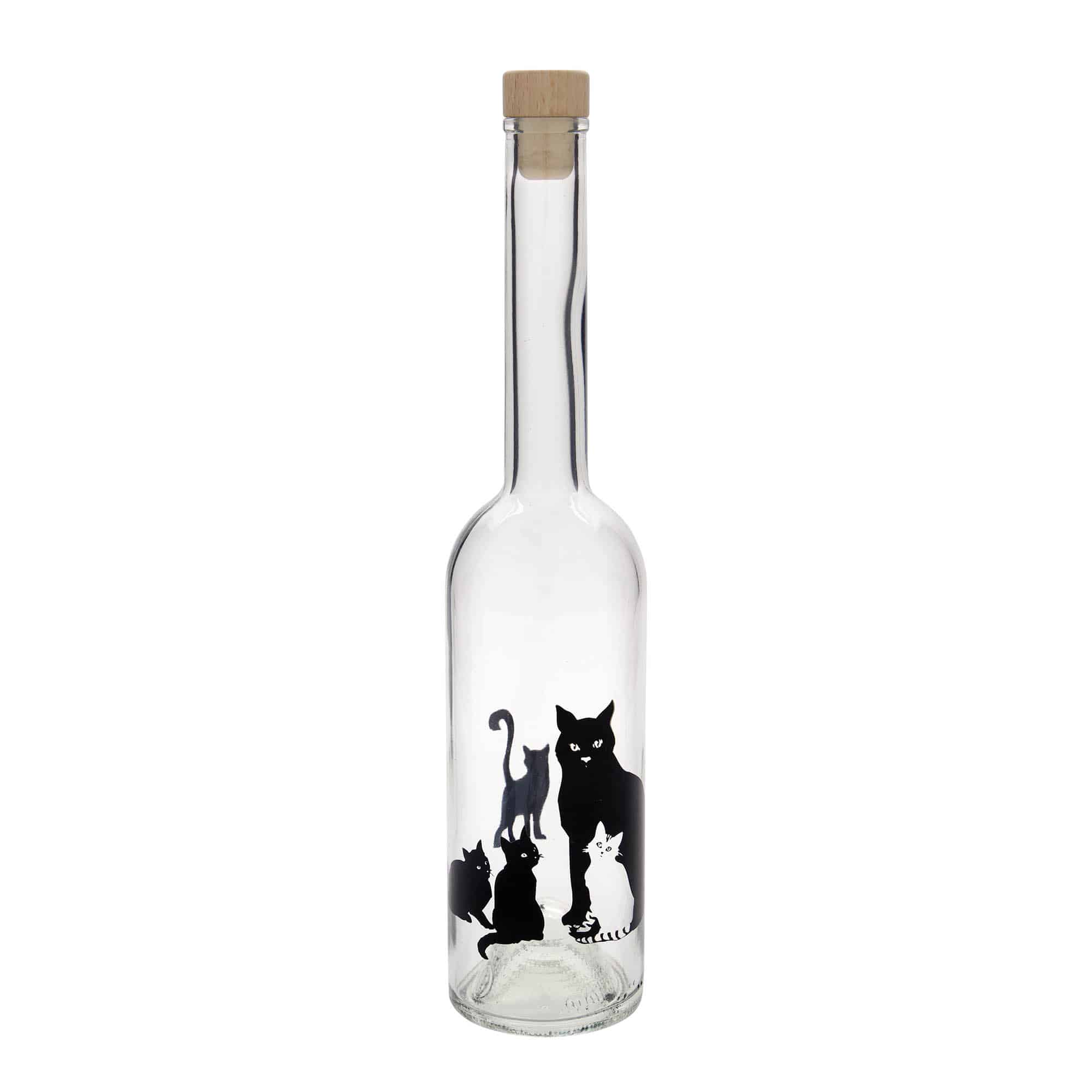 500 ml klaaspudel 'Opera', motiiv: kassid, sulgur: kork