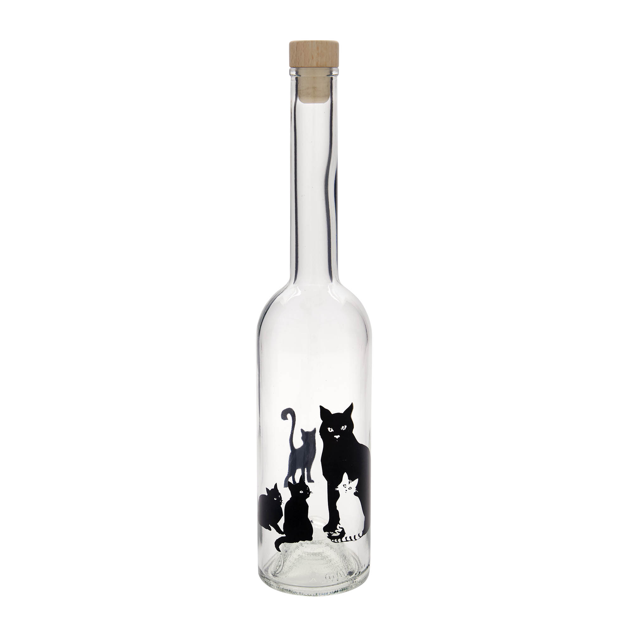 500 ml klaaspudel 'Opera', motiiv: kassid, suuava: kork