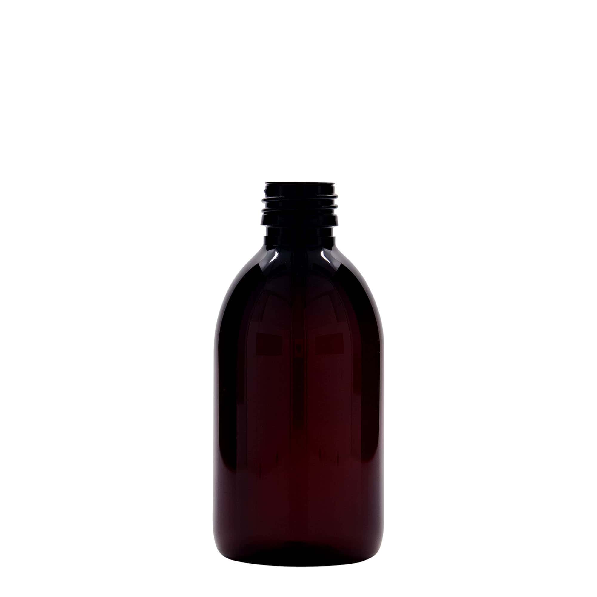 250 ml PET-meditsiinipudel, pruun, plastik, suue: PP 28