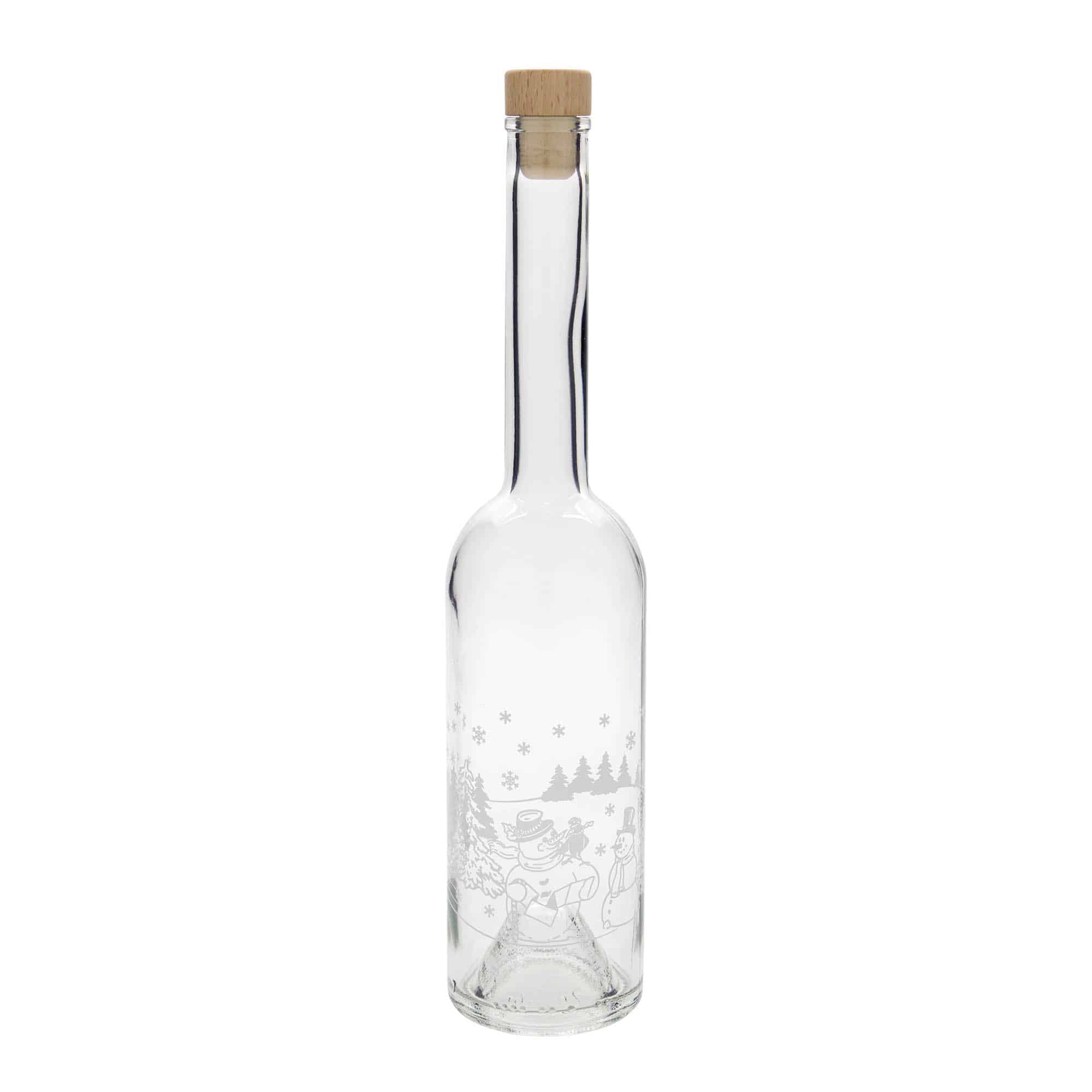 500 ml klaaspudel 'Opera', motiiv: lumememmedega pudel, sulgur: kork