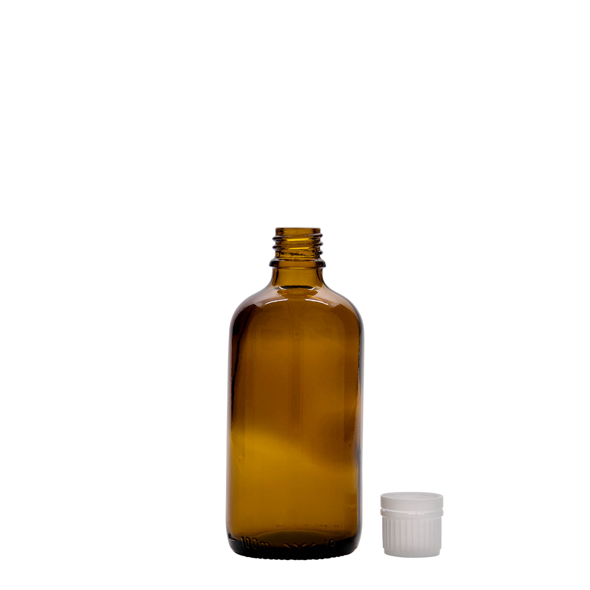 100 ml meditsiinipudel, klaas, pruun, suu: DIN 18