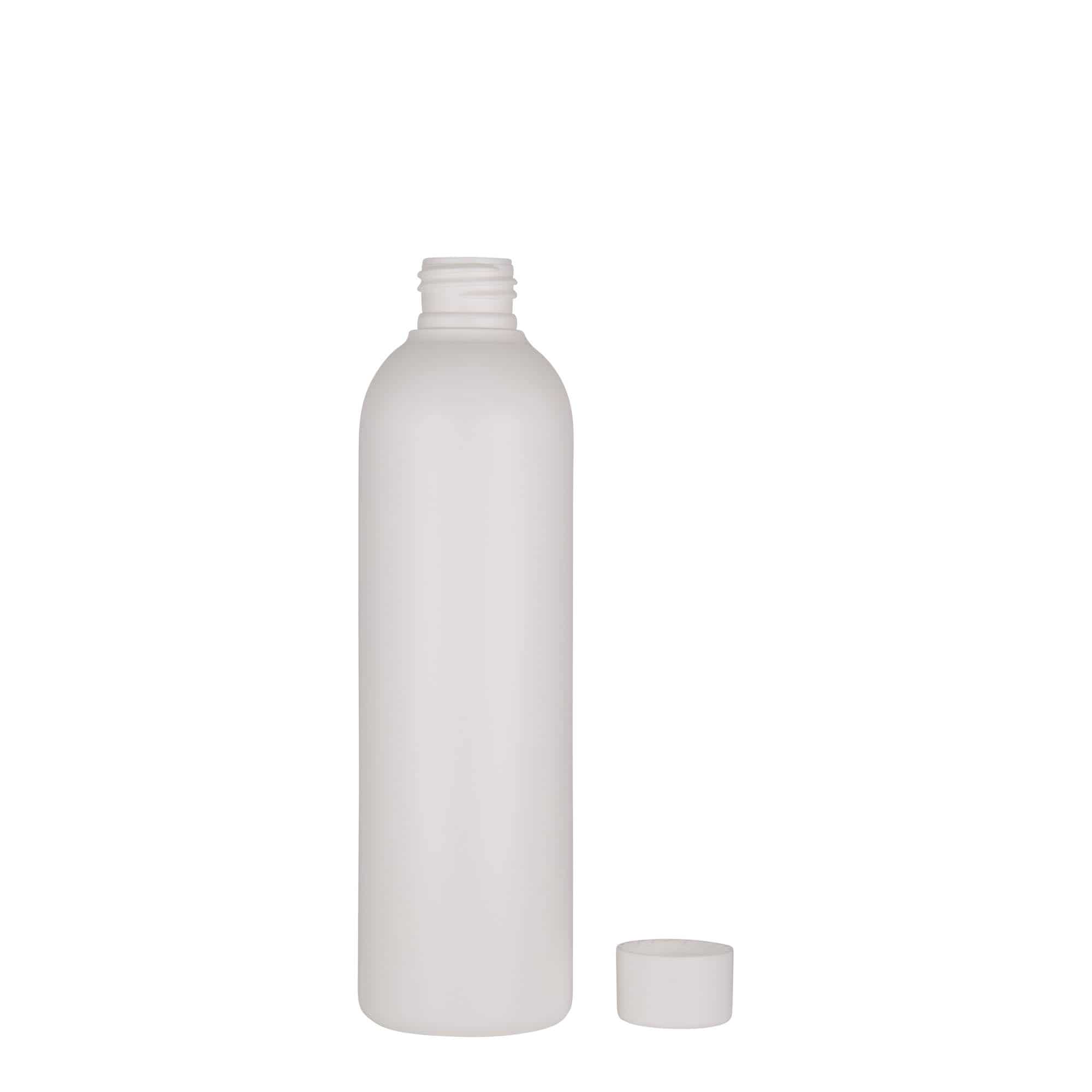 250 ml plastpudel 'Tuffy', HDPE, valge, sulgur:  24/410