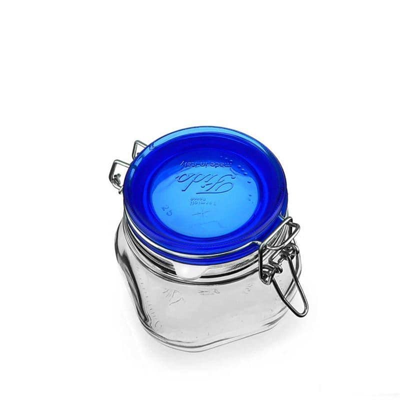 500 ml traatkaanega purk 'Fido' Blue Top, ruudukujuline, sulgur: traatkaas