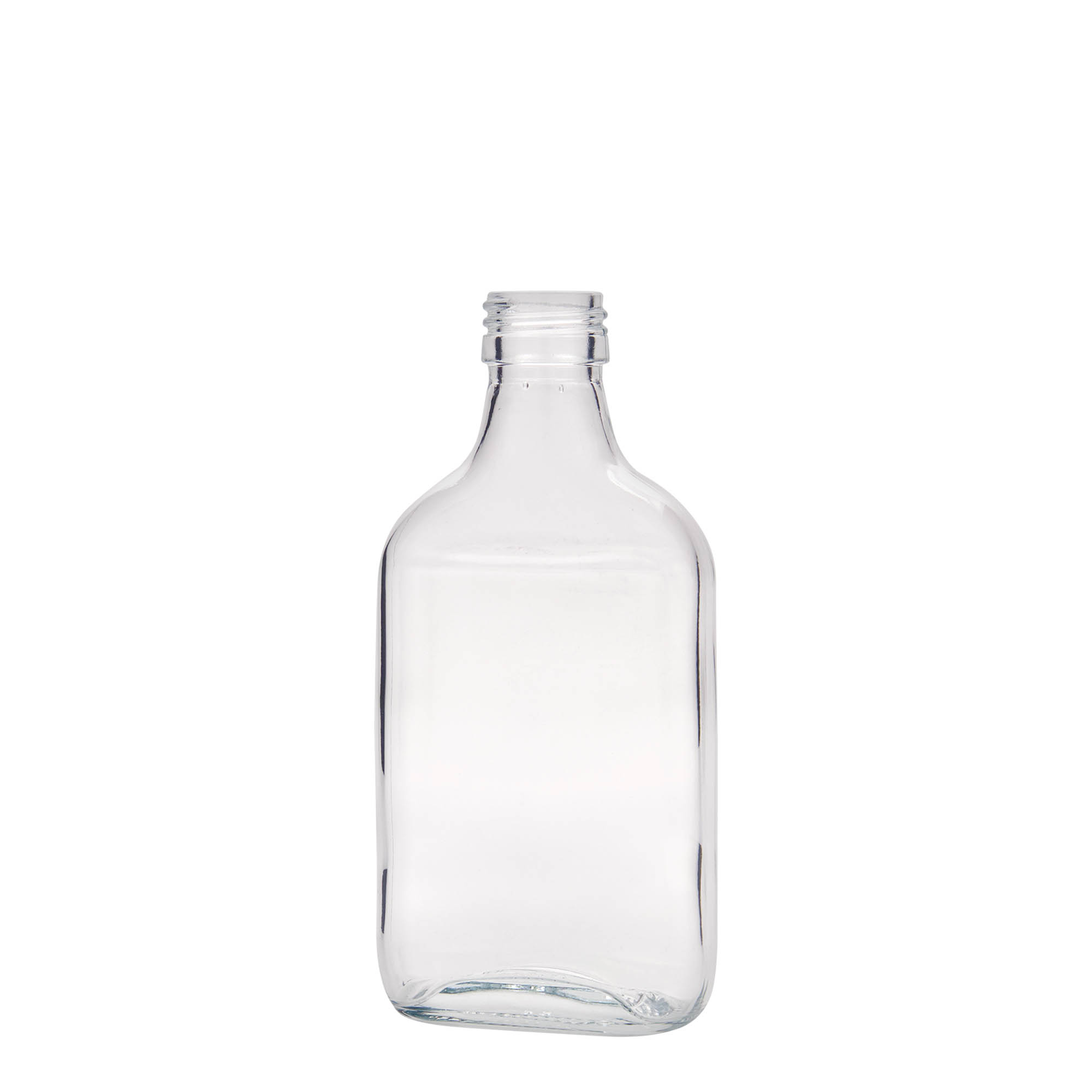 200 ml taskupudel, ristkülikukujuline, klaas, suuava: PP 28 200 ml taskupudel, ristkülikukujuline, klaas, suuava: PP 28