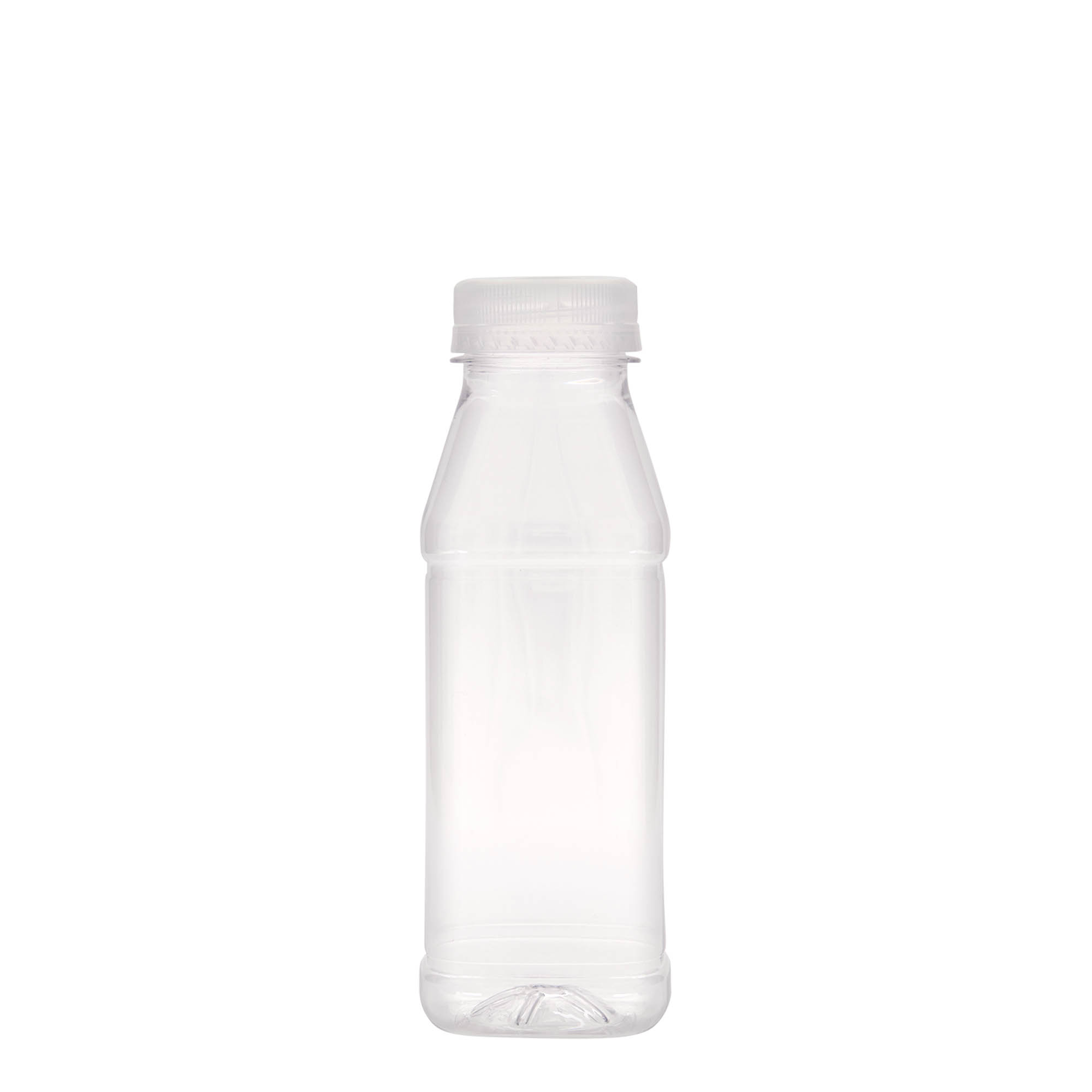 330 ml PET-pudel 'Milk and Juice Carré', ruudukujuline, plastik, ava: 38 mm
