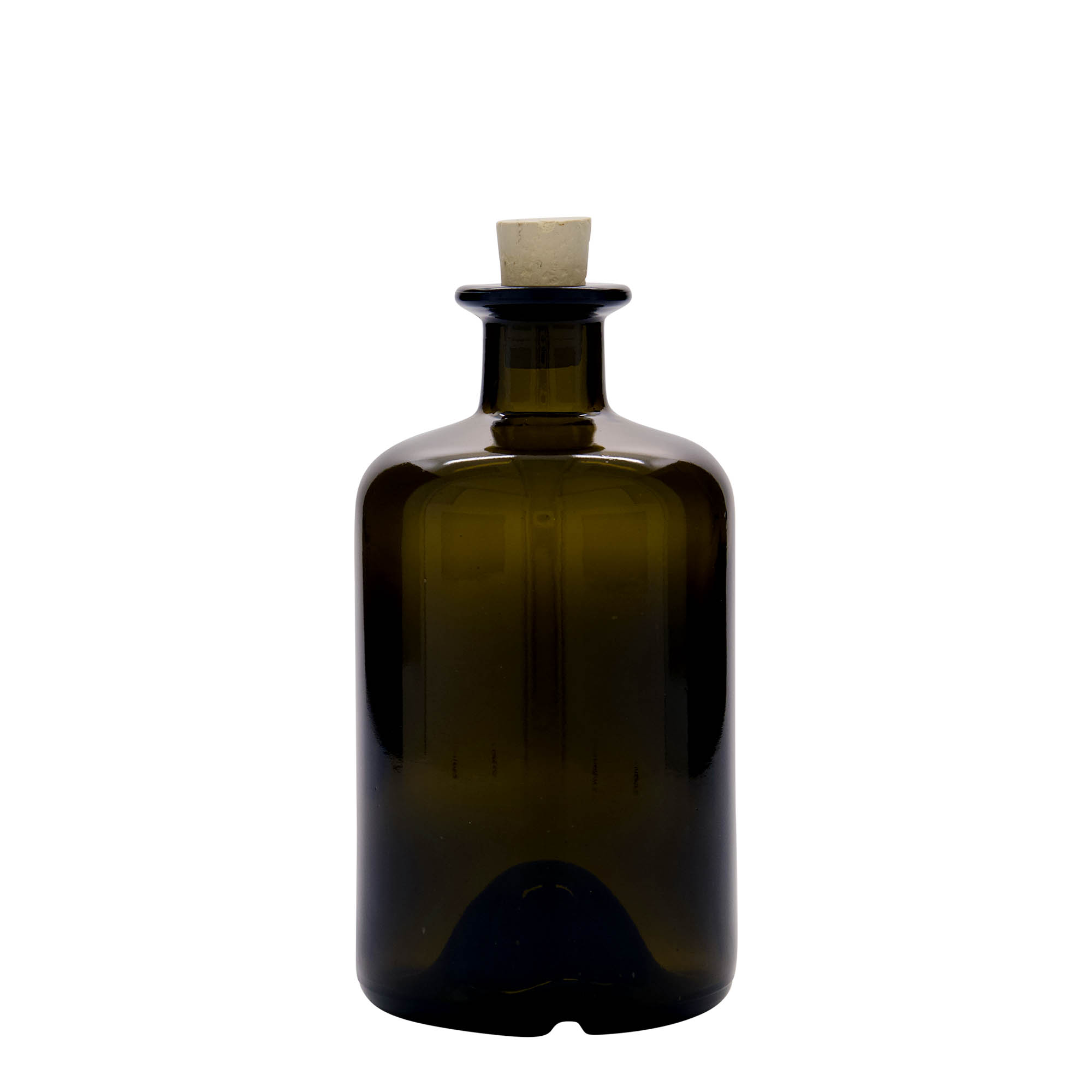 500 ml apteegipudel klaasist, antiikroheline, avale: kork