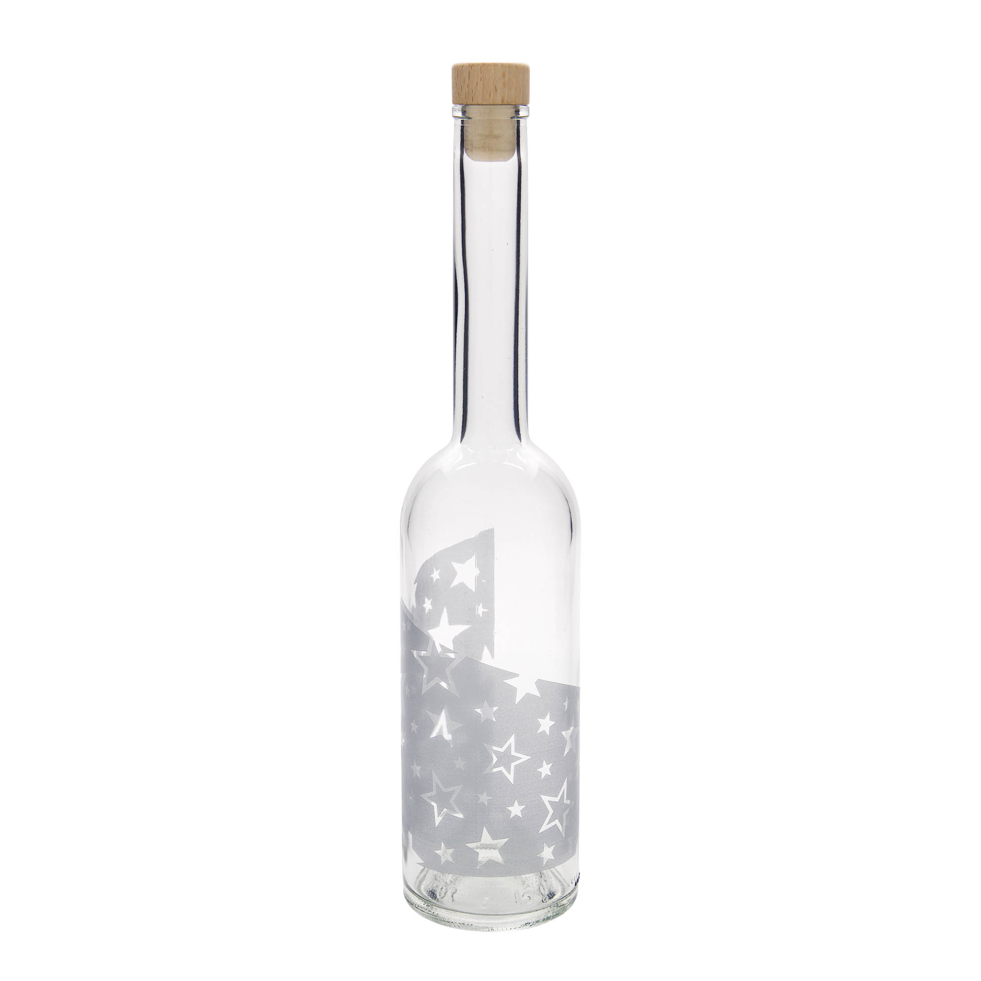 500 ml klaaspudel 'Opera', motiiv: hõbedatähed, suuava: kork 500 ml klaaspudel 'Opera', motiiv: hõbedatähed, suuava: kork