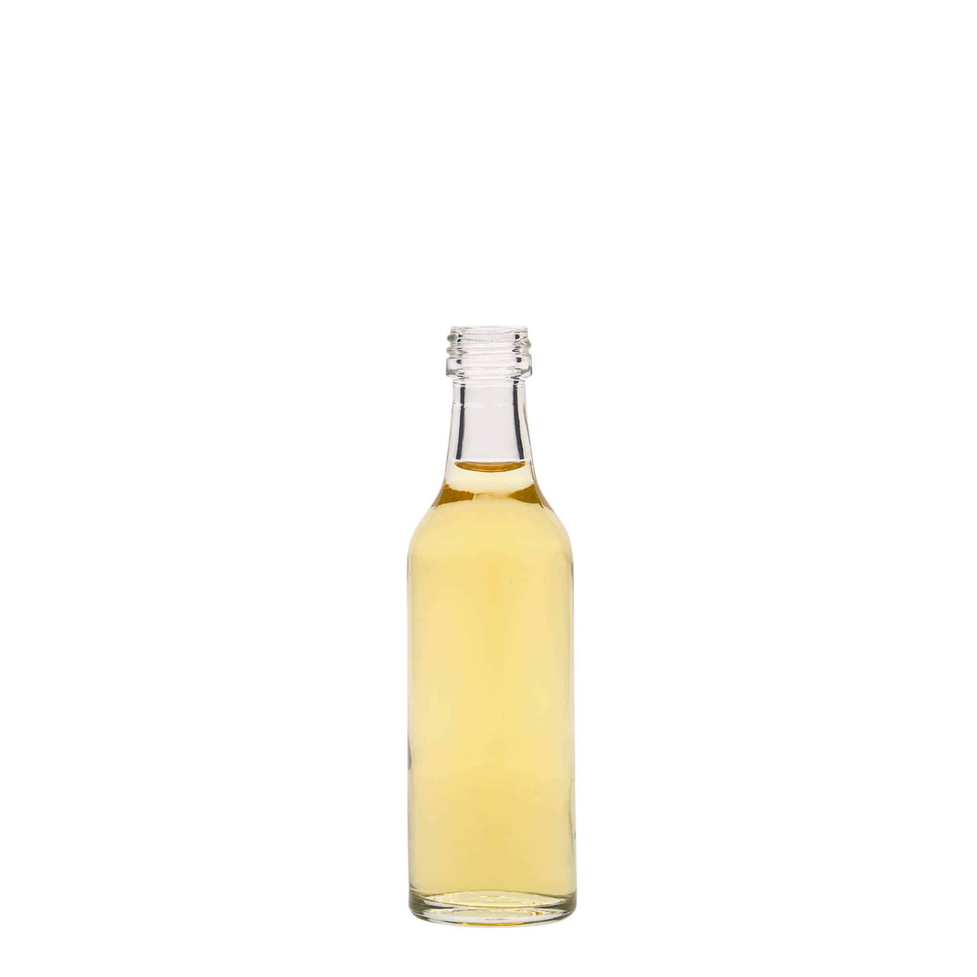 50 ml klaaspudel, sirge kaelaga, sulgur: PP 28