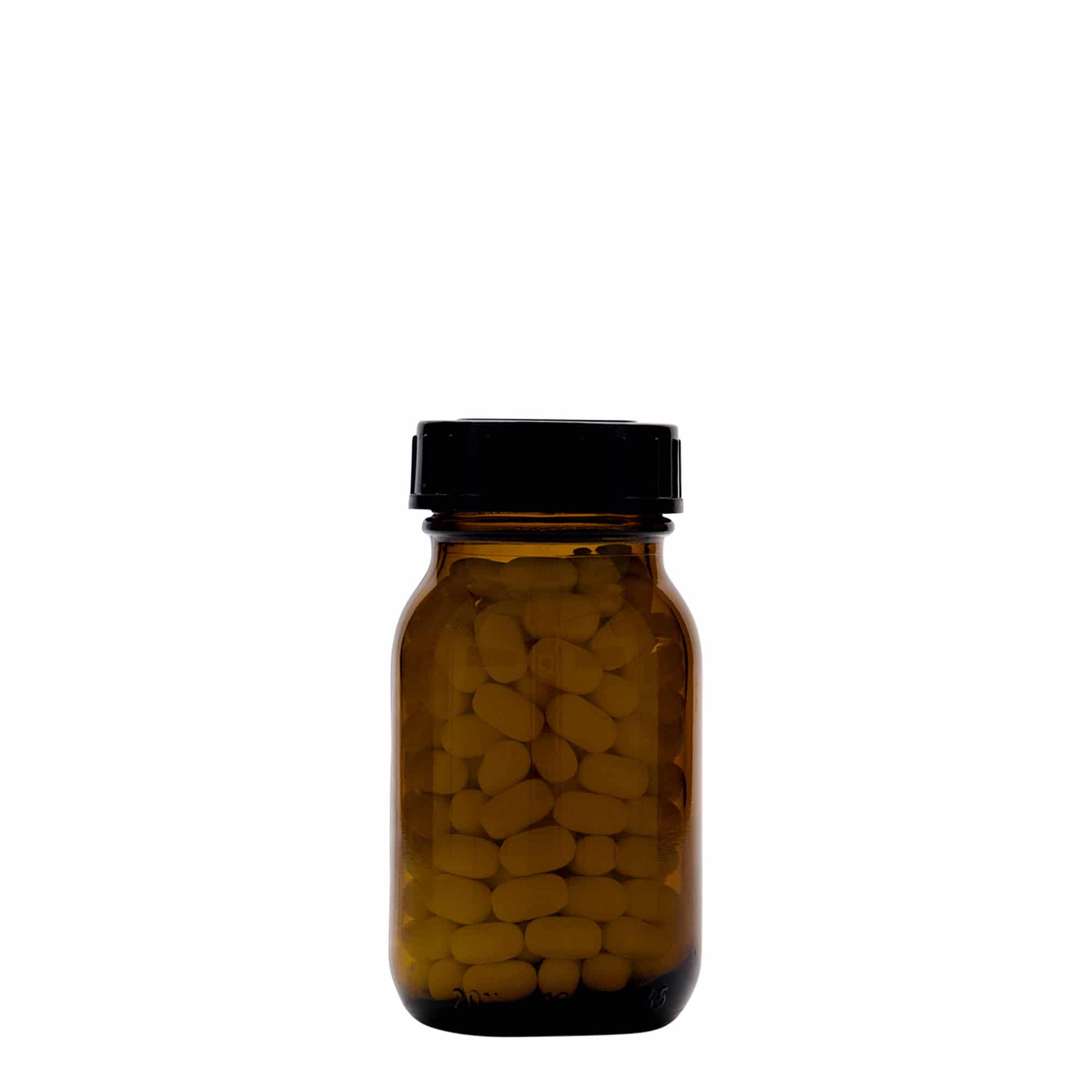 100 ml laiakaelne klaaspurk, pruun, avale: DIN 40