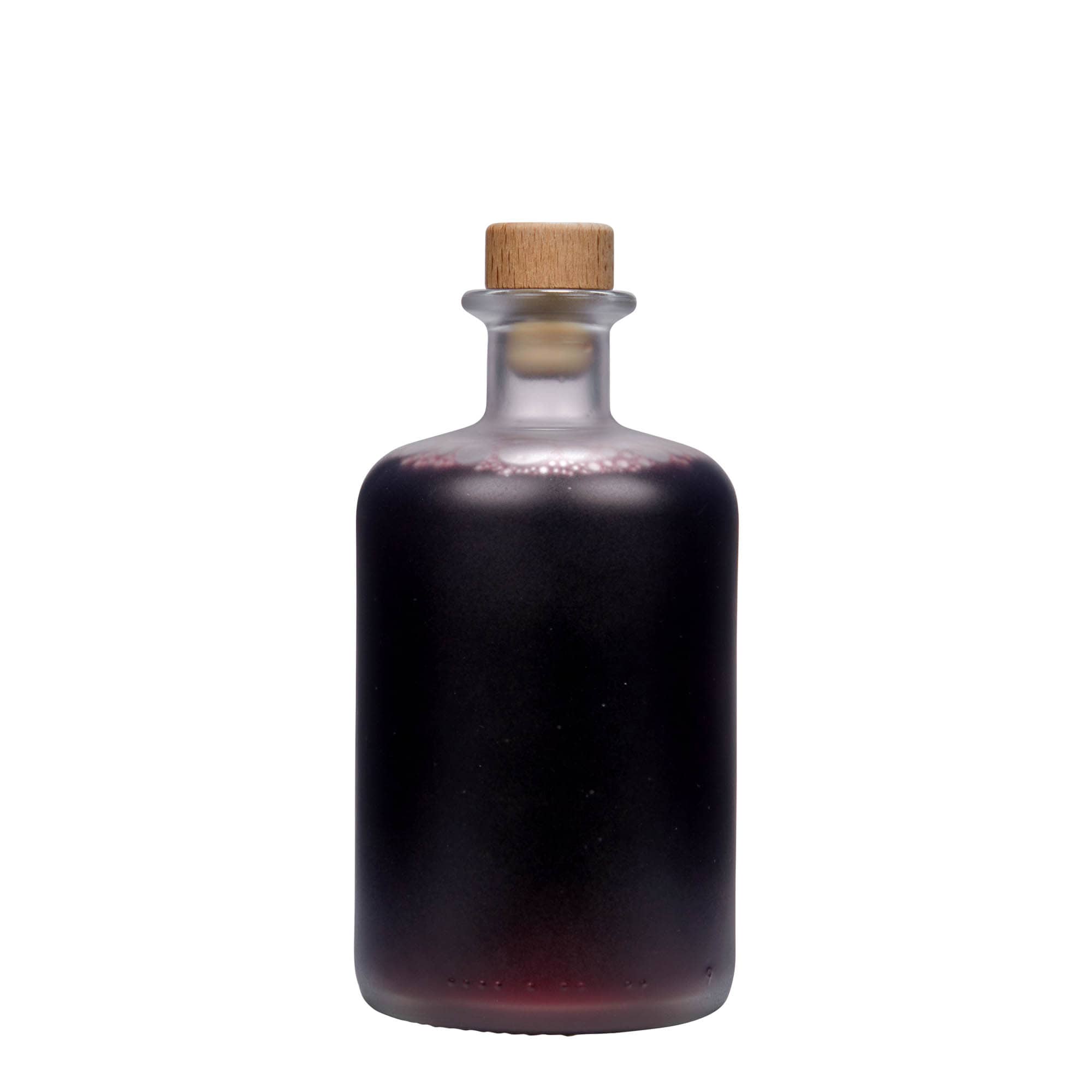 500 ml apteegipudel klaasist, jäätunud, suuava: kork