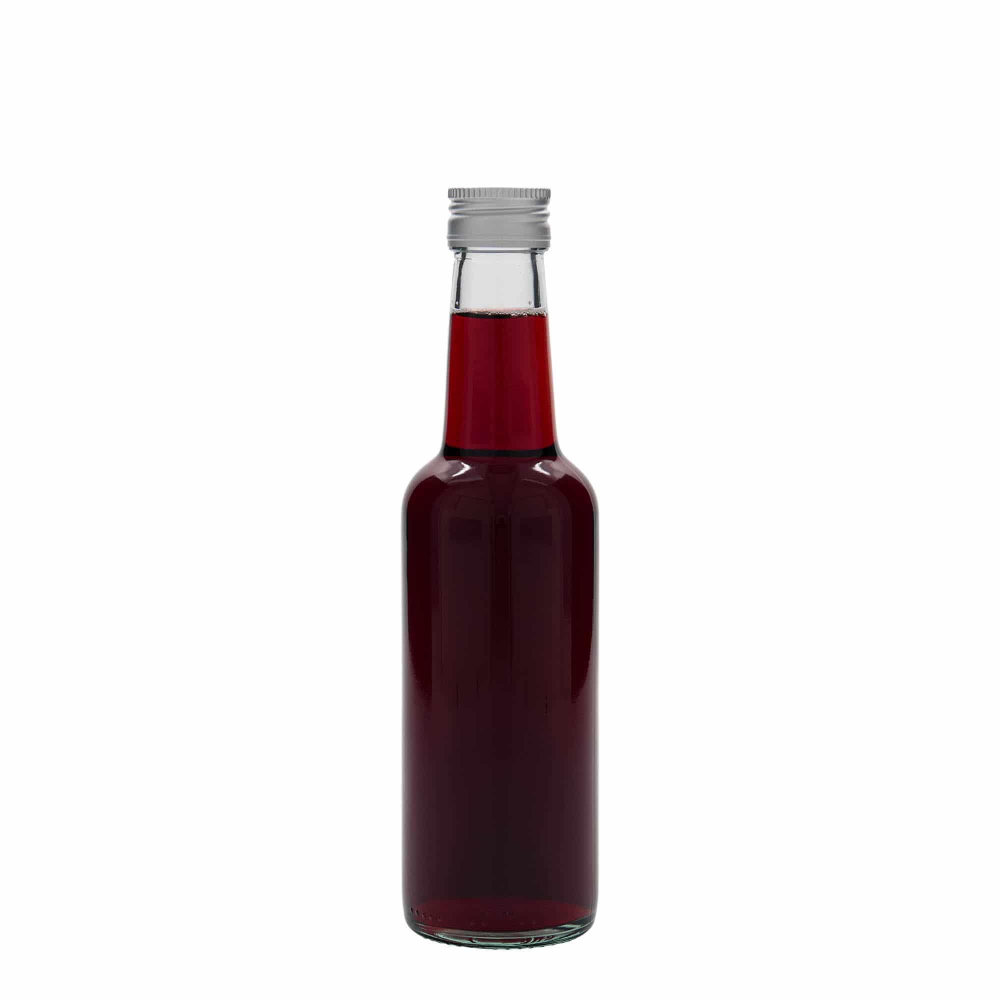 250 ml klaaspudel, sirge kaelaga, sulgur: PP 28