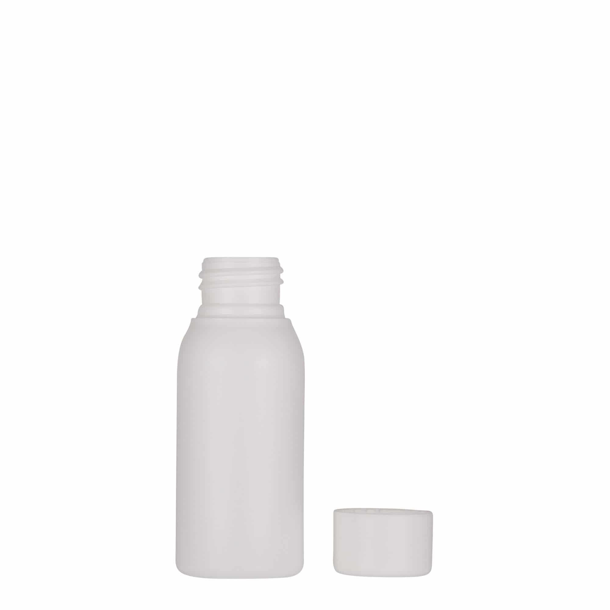 50 ml plastpudel 'Tuffy', HDPE, valge, sulgur:  24/410