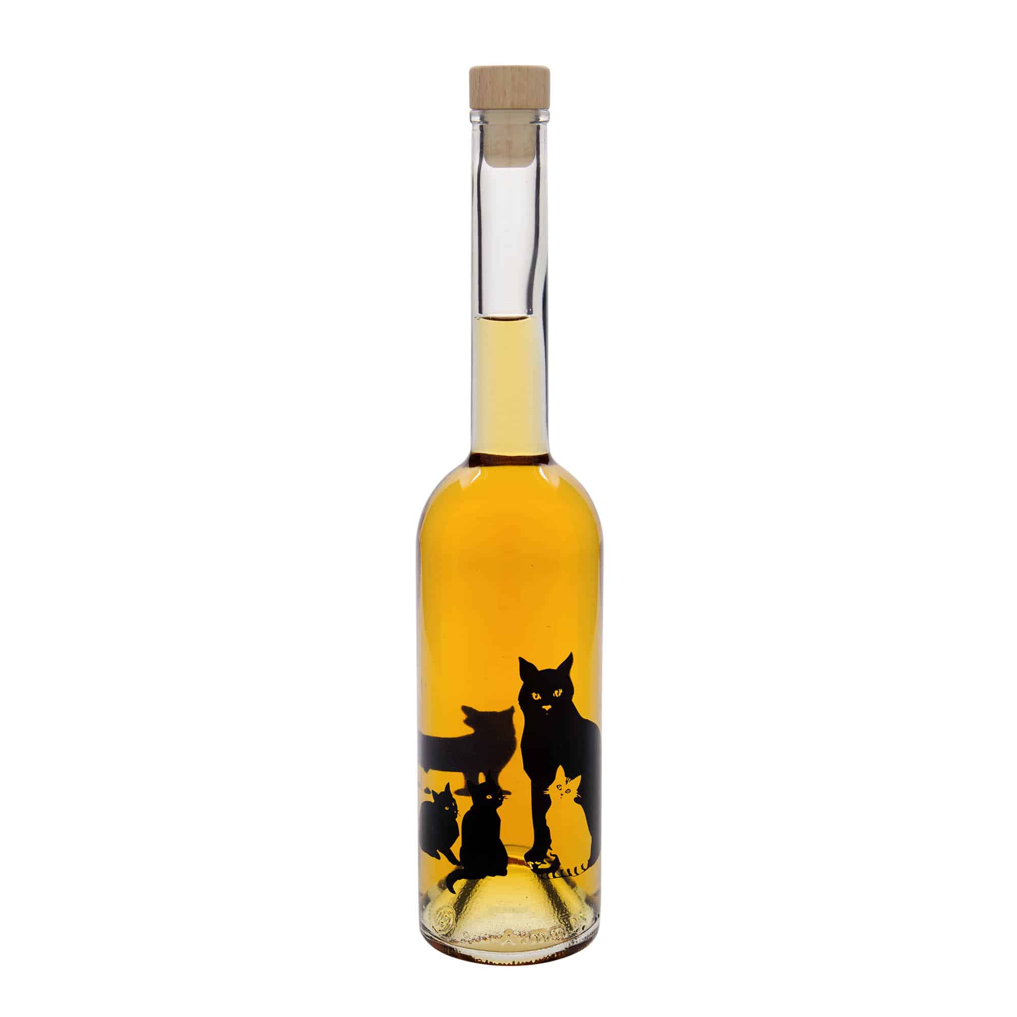 500 ml klaaspudel 'Opera', motiiv: kassid, suuava: kork