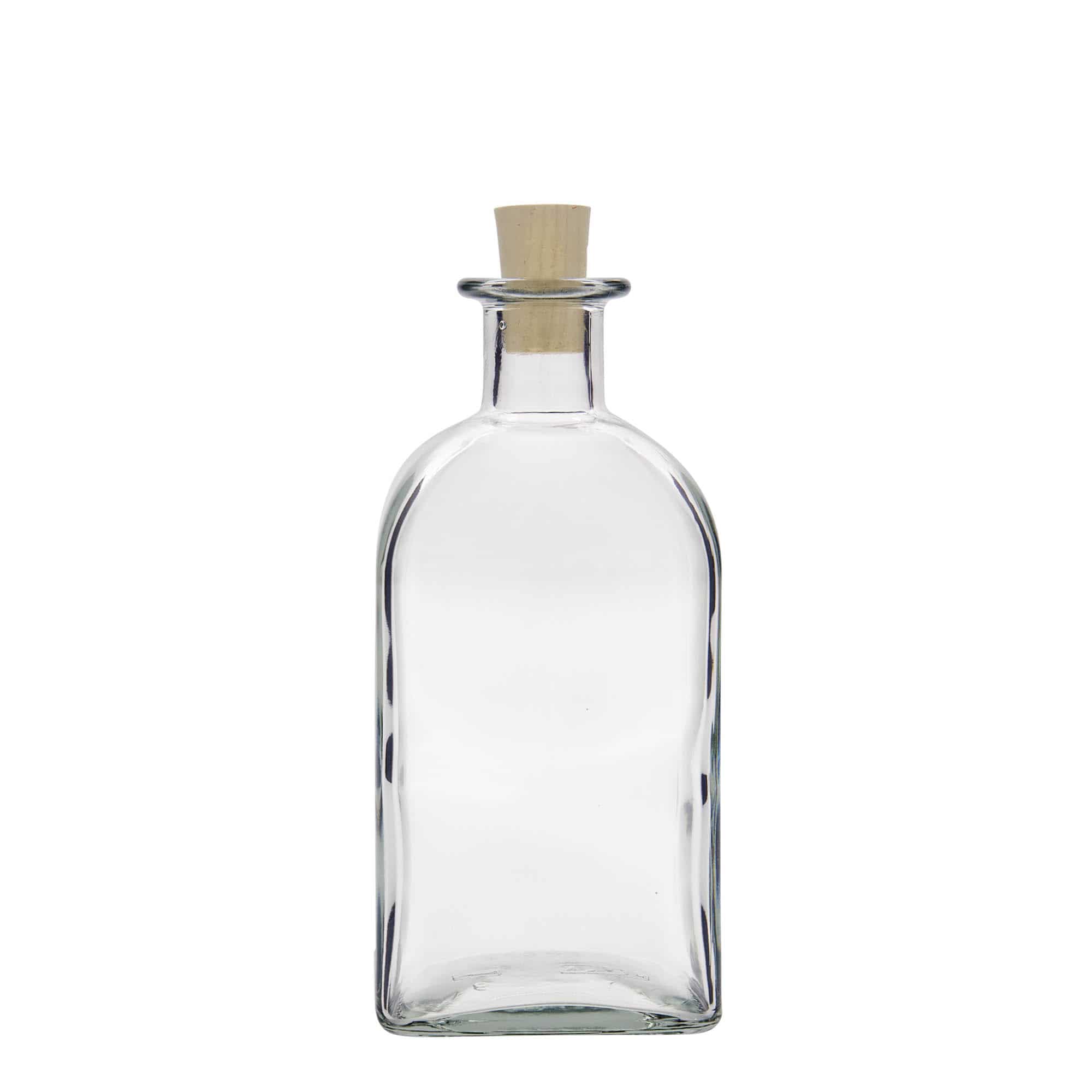 500 ml klaasist apteegipudel 'Carré', ruudukujuline, sulgur: kork
