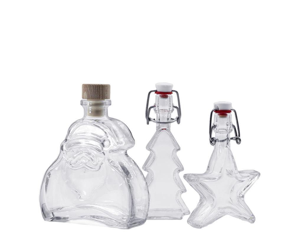 Jõulupudelid Kolm dekoratiivpudelit jõuluhooajaks