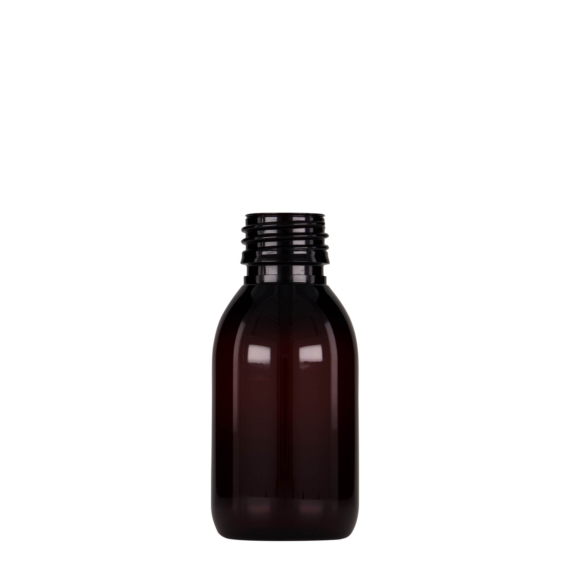 100 ml PET-meditsiinipudel, pruun, plastik, ava: PP 28
