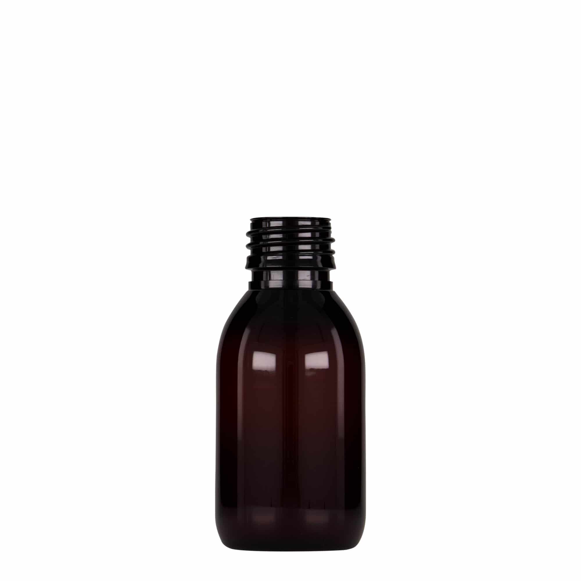 100 ml PET-meditsiinipudel, pruun, plastik, ava: PP 28