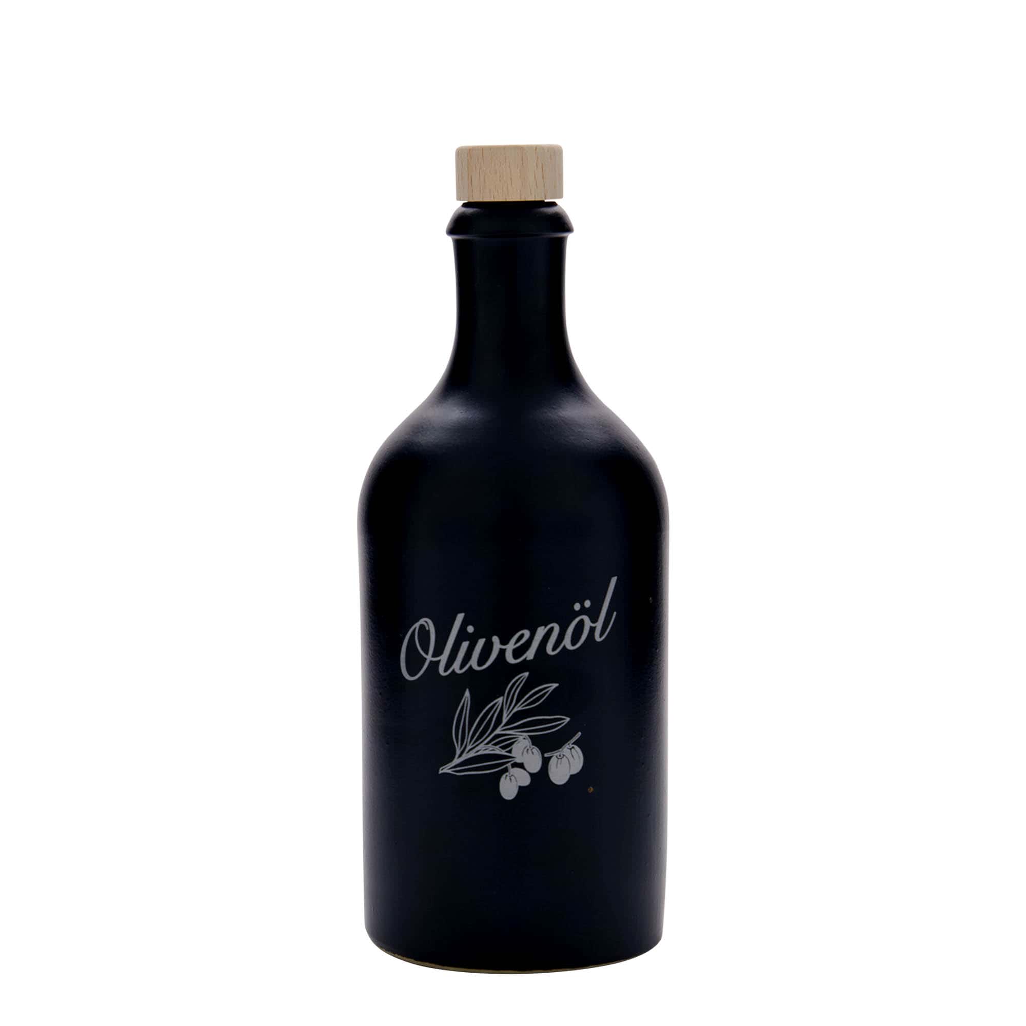 500 ml savipott, motiiv: oliiviõli, keraamika, must, suuava: kork