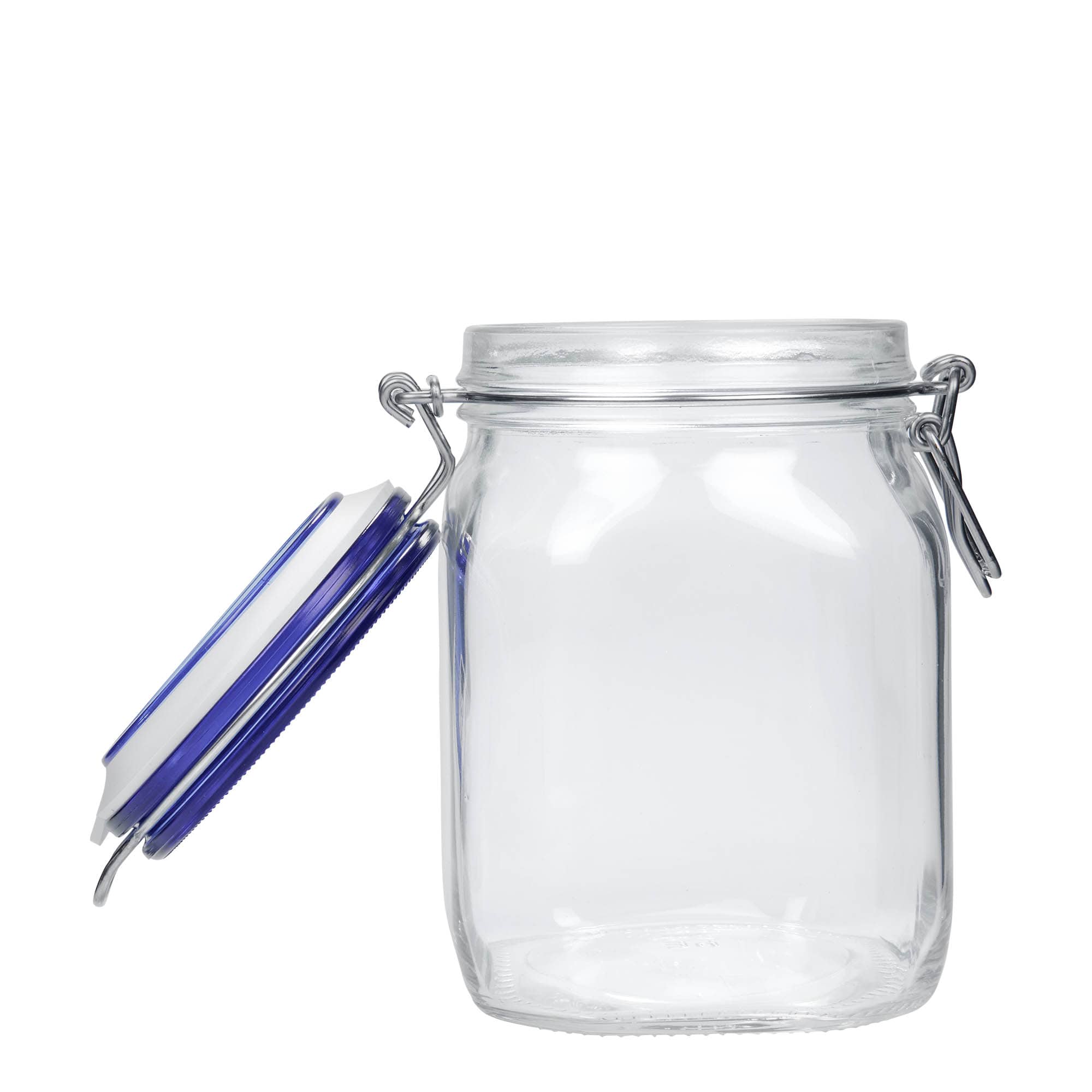 1000 ml traatkaanega purk 'Fido' Blue Top, ruudukujuline, sulgur: traatkaas