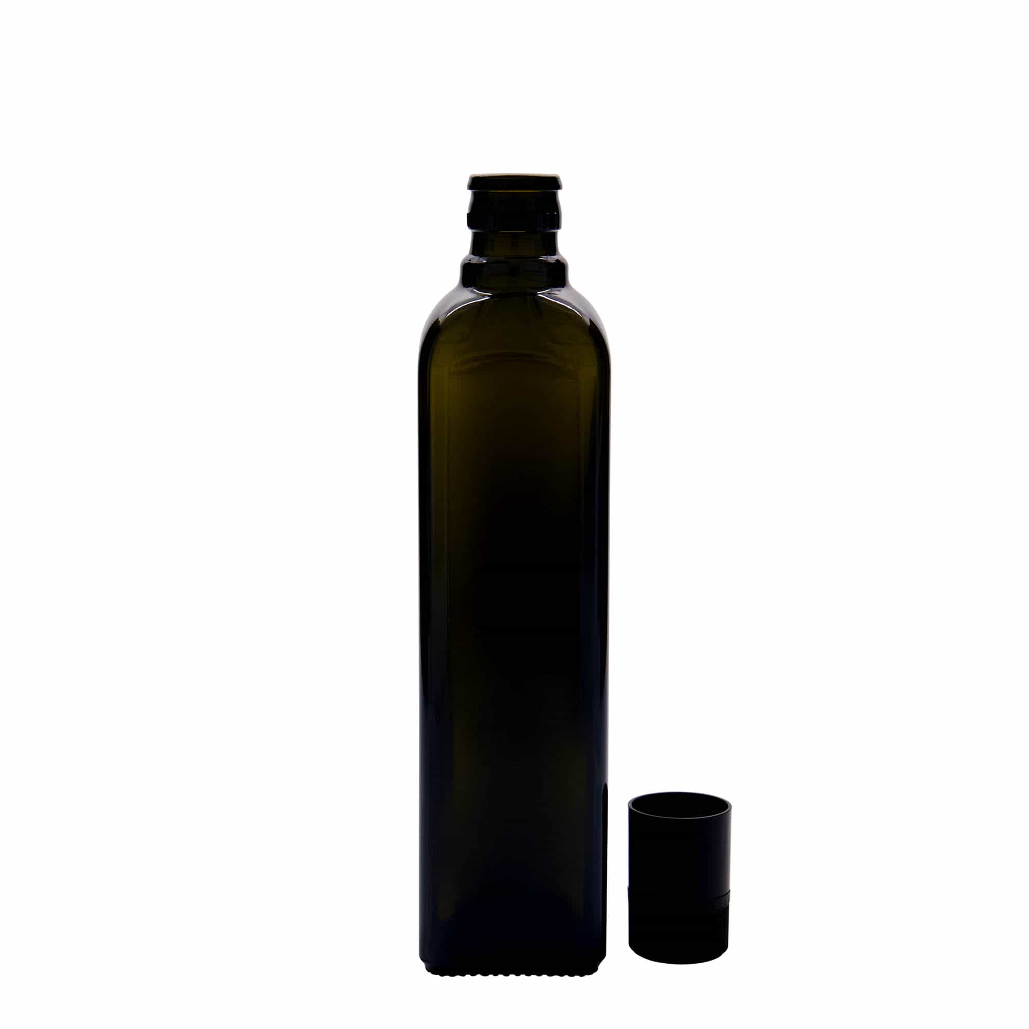 500 ml äädika-/õliflask 'Quadra', klaas, ruudukujuline, antiikroheline, suu: DOP
