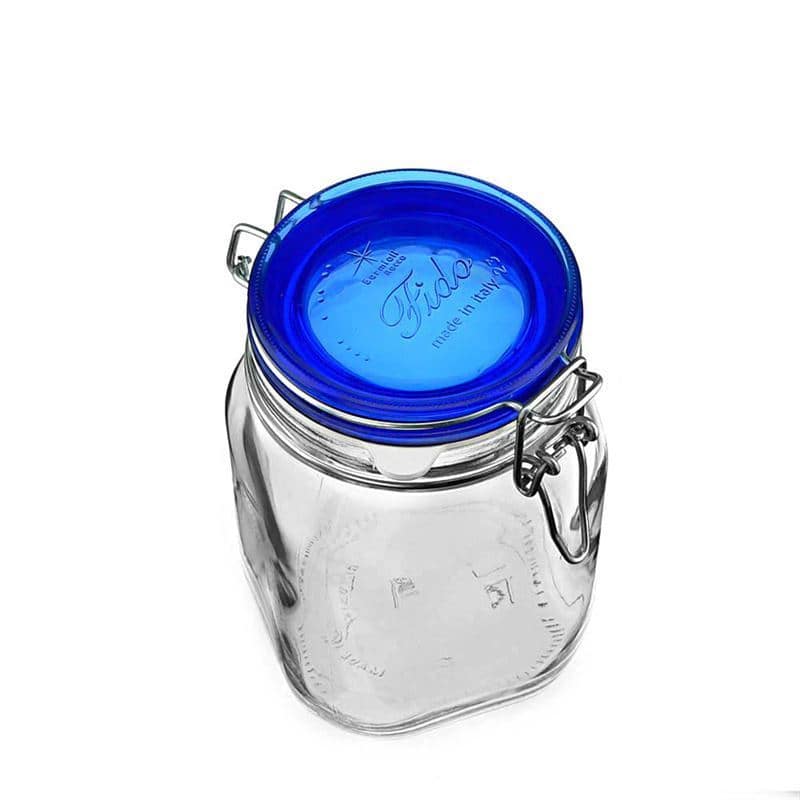 1000 ml traatkaanega purk 'Fido' Blue Top, ruudukujuline, sulgur: traatkaas