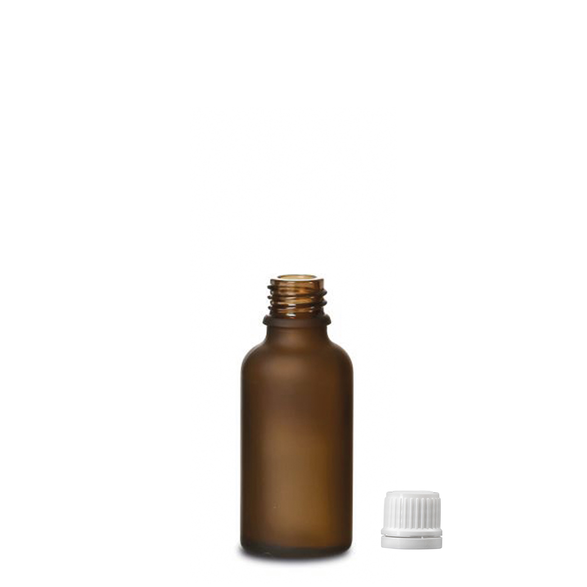 30 ml meditsiinipudel, klaas, pruun härmatisega, suuava: DIN 18