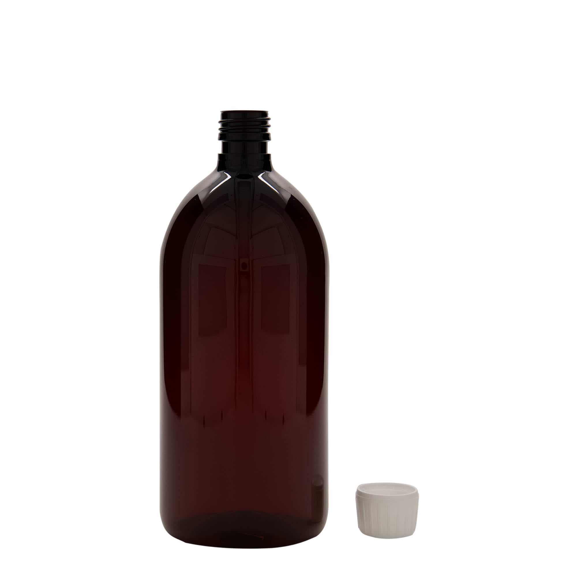 1.000 ml PET-meditsiinipudel, pruun, plastik, suuava: PP 28