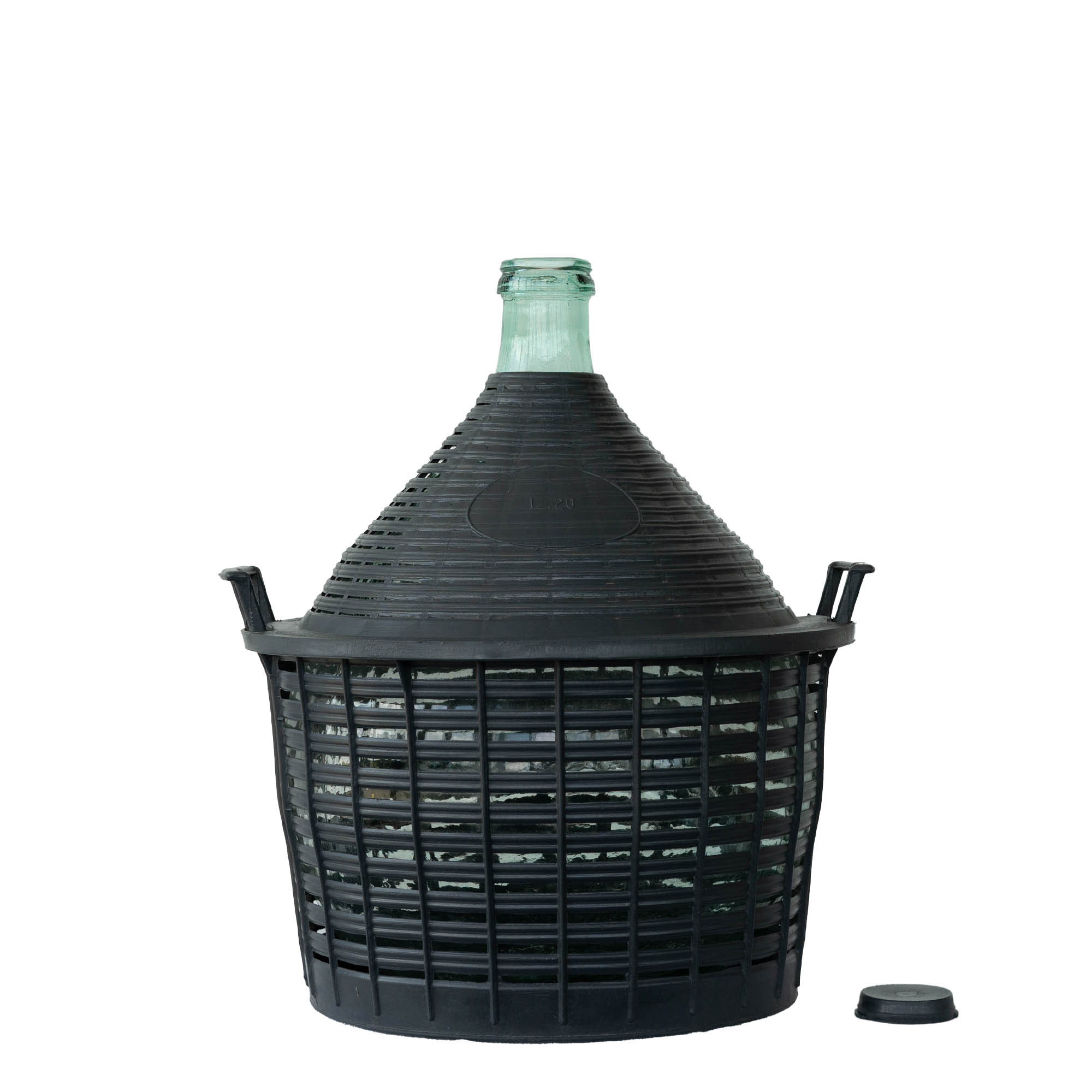 20 l pallona pudel kitsas kaelaga, klaas, suuava: kaanega